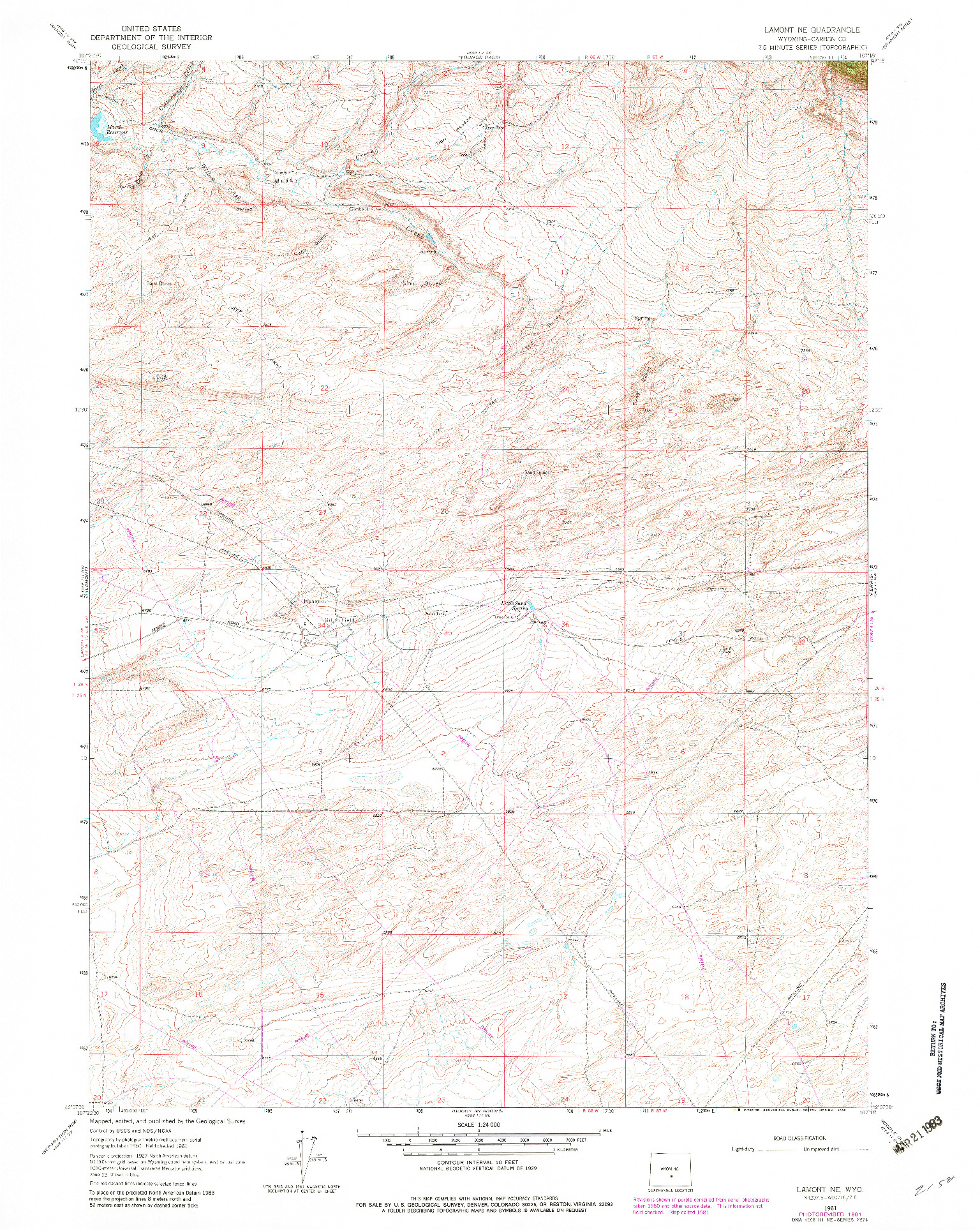 USGS 1:24000-SCALE QUADRANGLE FOR LAMONT NE, WY 1961