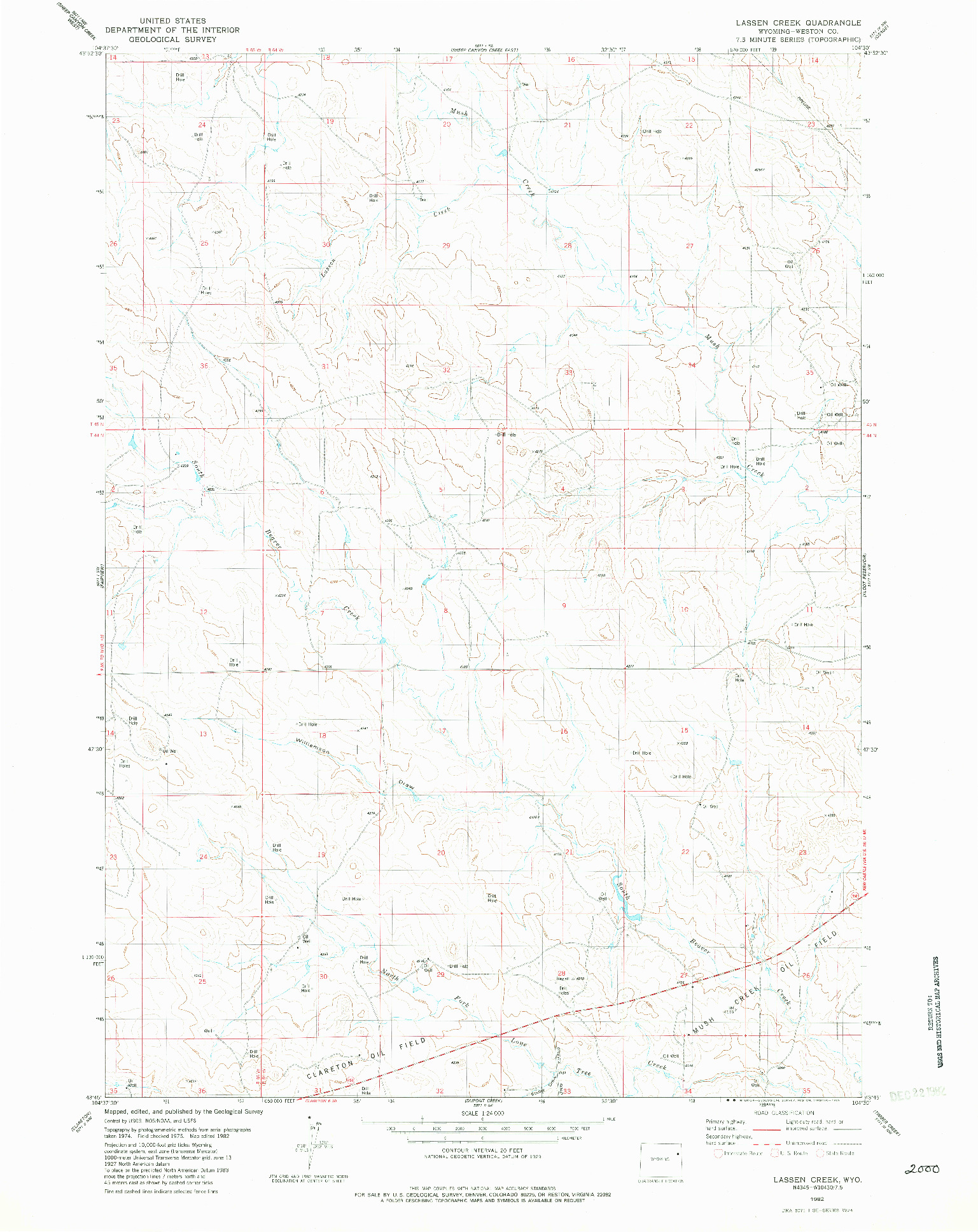 USGS 1:24000-SCALE QUADRANGLE FOR LASSEN CREEK, WY 1982