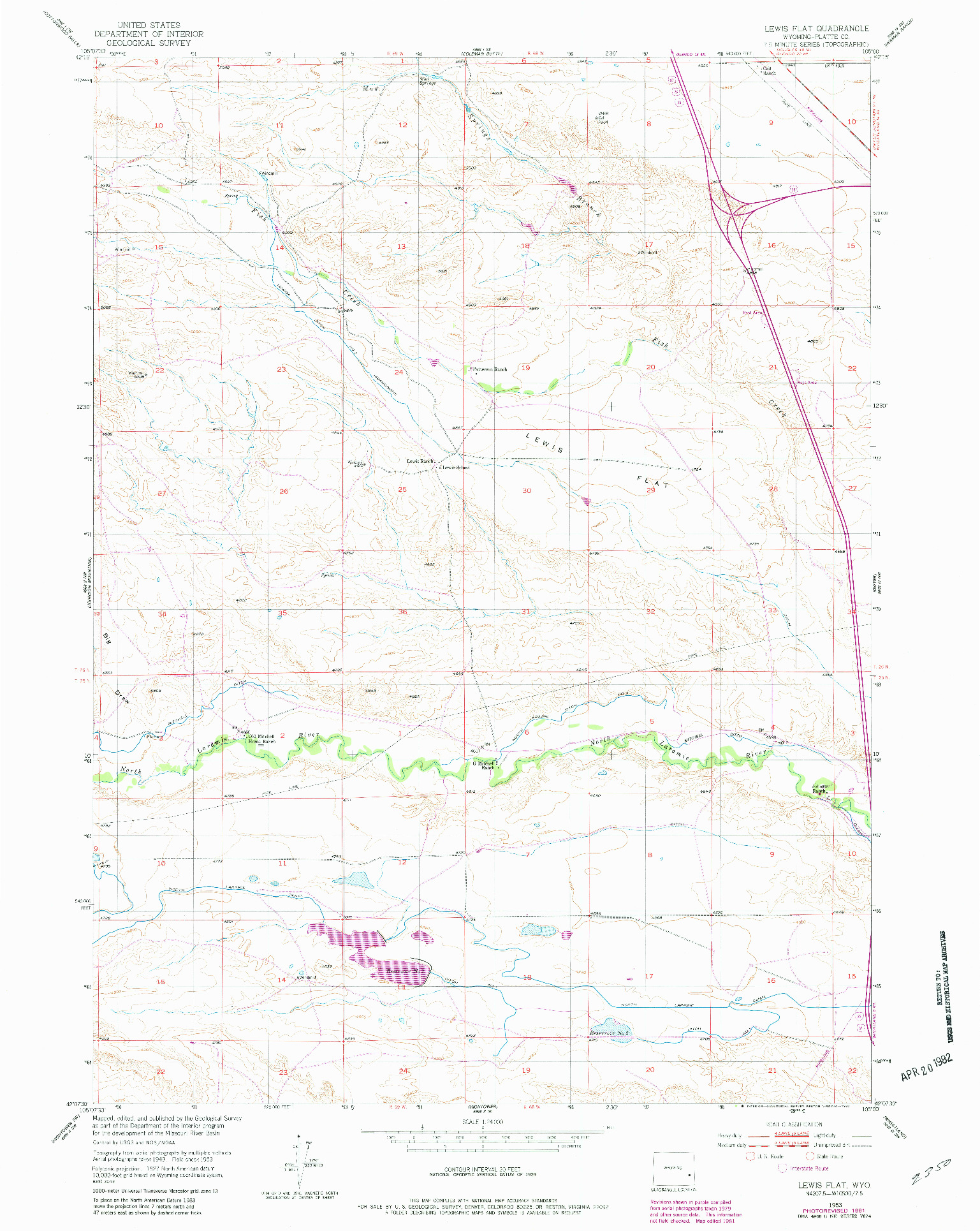 USGS 1:24000-SCALE QUADRANGLE FOR LEWIS FLAT, WY 1953