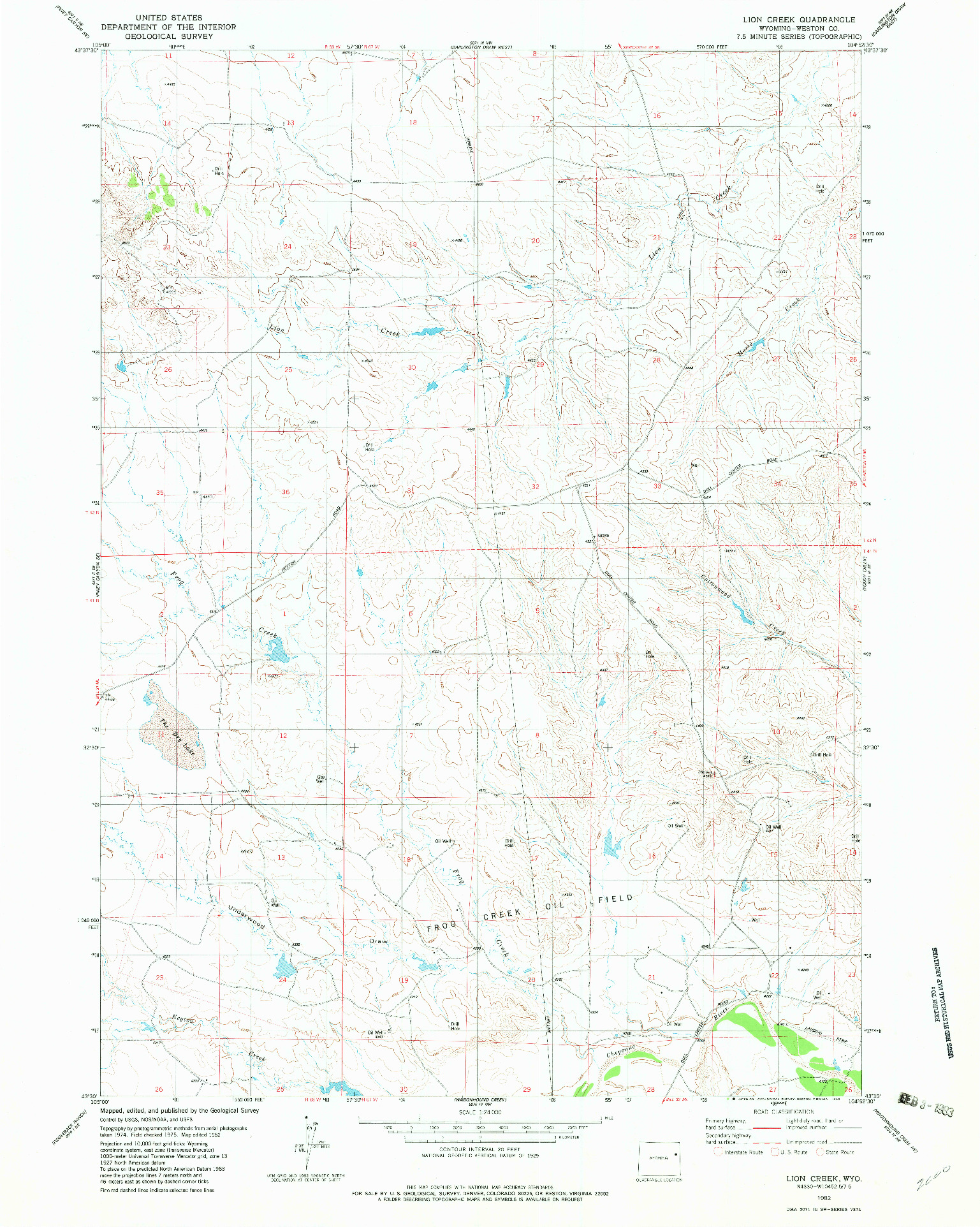 USGS 1:24000-SCALE QUADRANGLE FOR LION CREEK, WY 1982