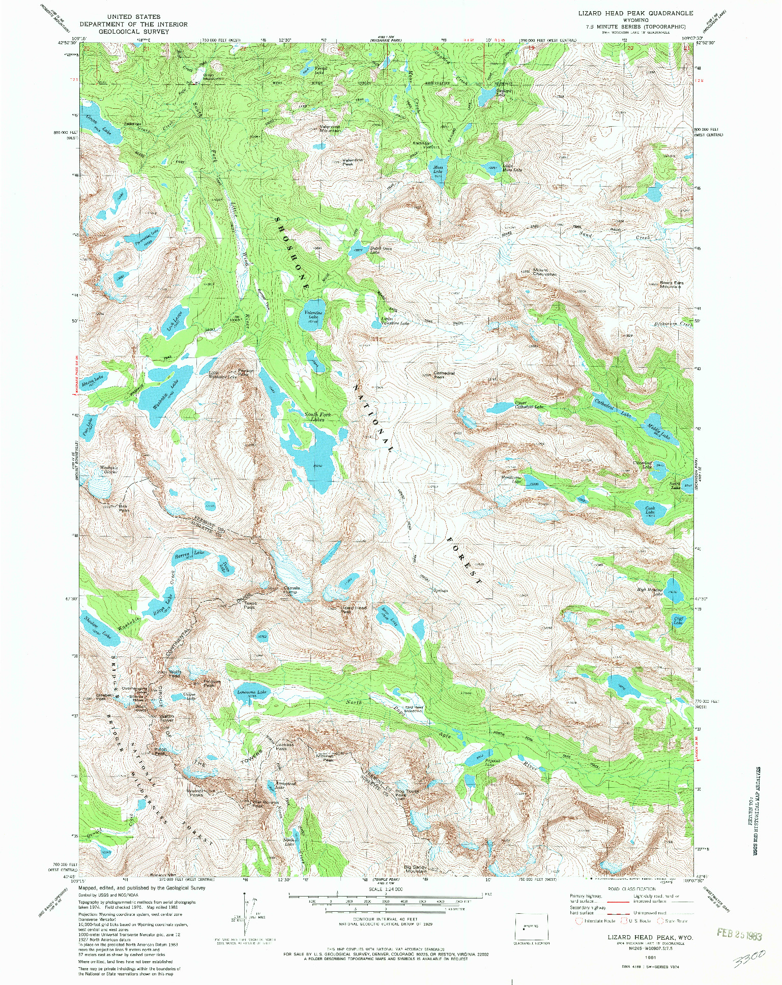 USGS 1:24000-SCALE QUADRANGLE FOR LIZARD HEAD PEAK, WY 1981