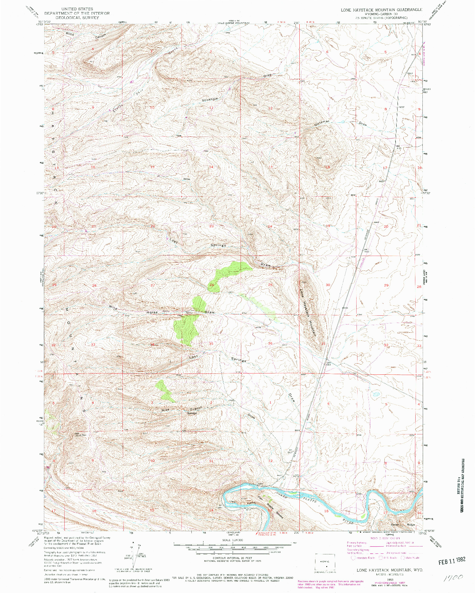 USGS 1:24000-SCALE QUADRANGLE FOR LONE HAYSTACK MOUNTAIN, WY 1953