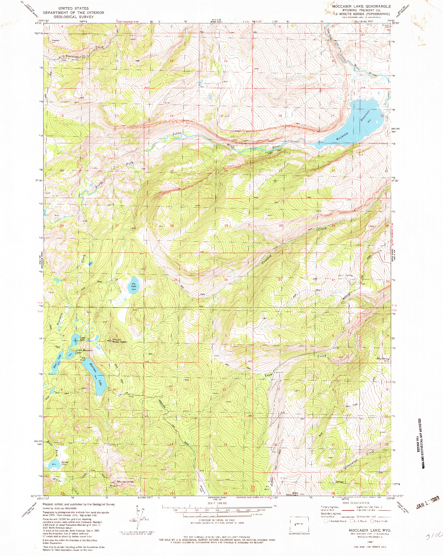 USGS 1:24000-SCALE QUADRANGLE FOR MOCCASIN LAKE, WY 1981