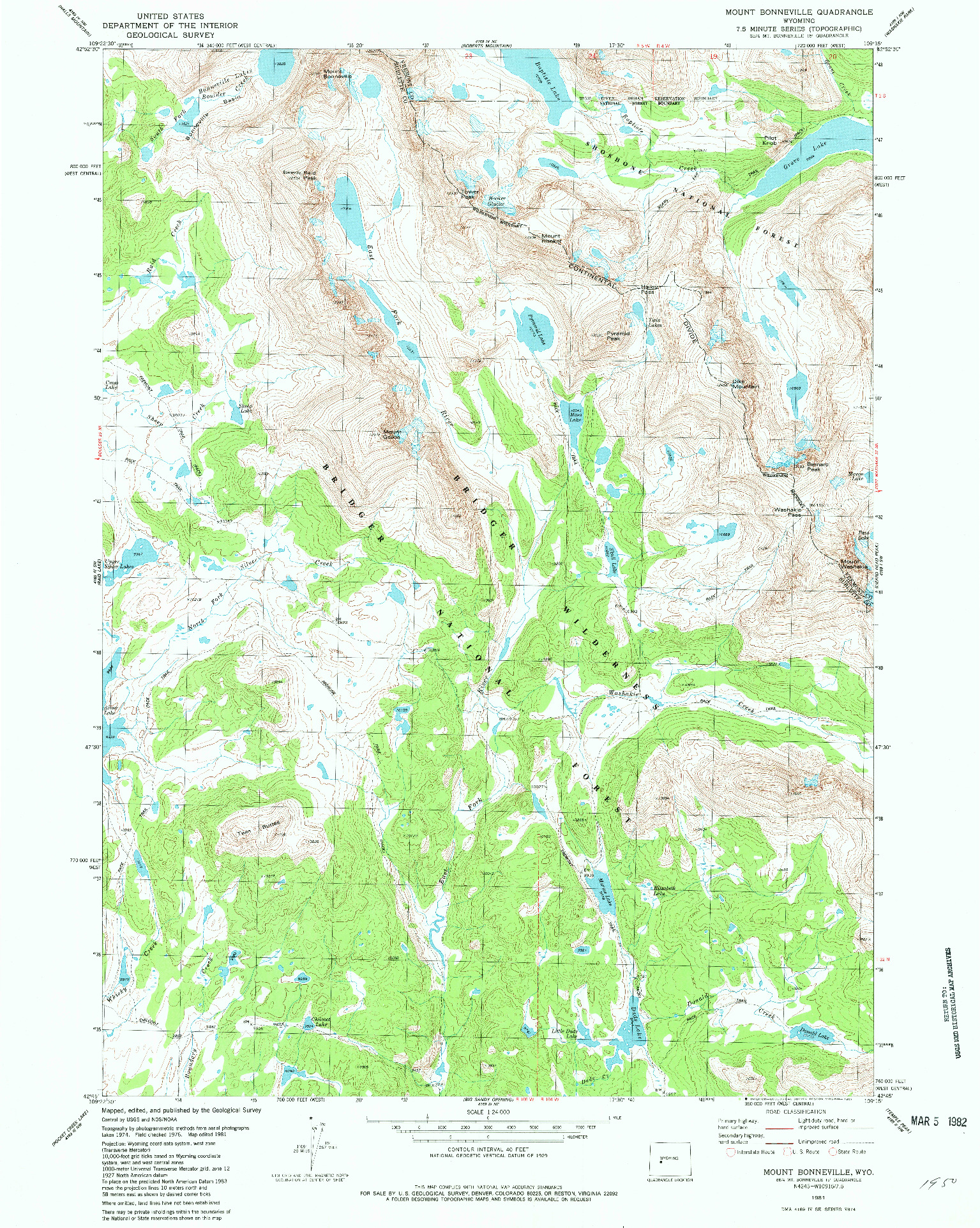 USGS 1:24000-SCALE QUADRANGLE FOR MOUNT BONNEVILLE, WY 1981