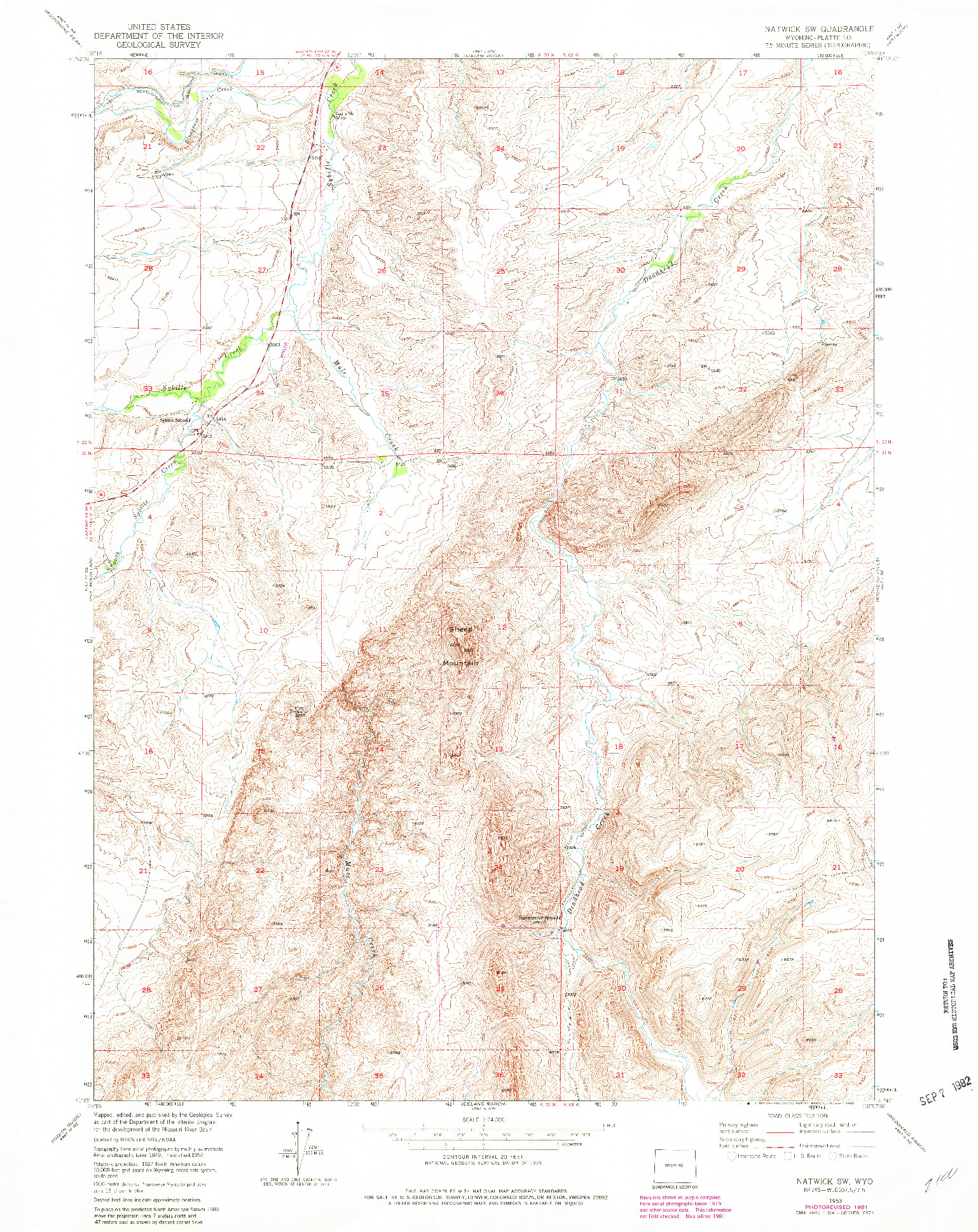 USGS 1:24000-SCALE QUADRANGLE FOR NATWICK SW, WY 1953