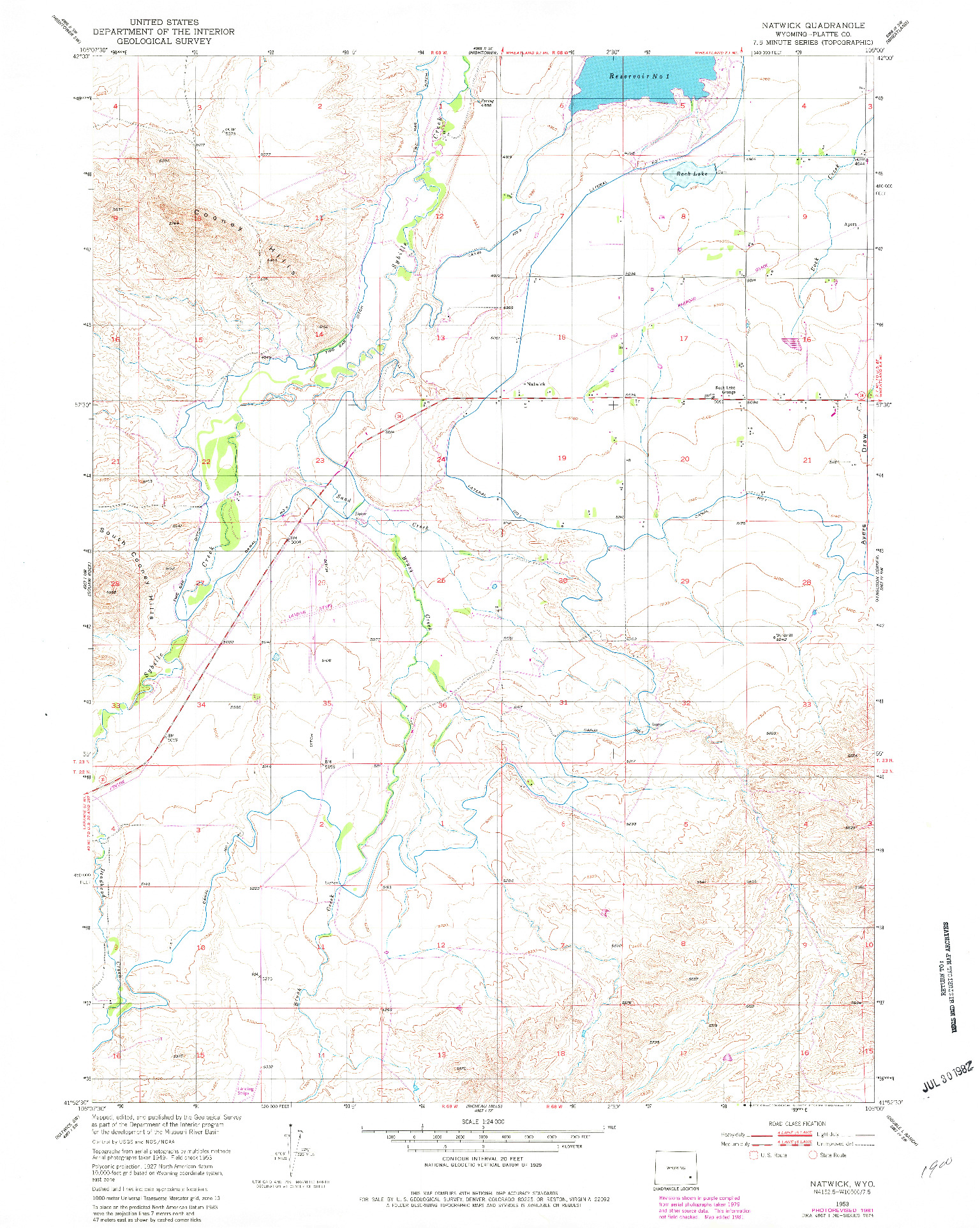 USGS 1:24000-SCALE QUADRANGLE FOR NATWICK, WY 1953