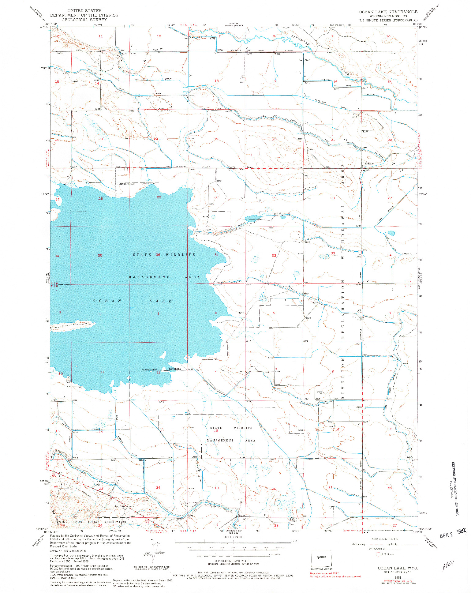 USGS 1:24000-SCALE QUADRANGLE FOR OCEAN LAKE, WY 1958