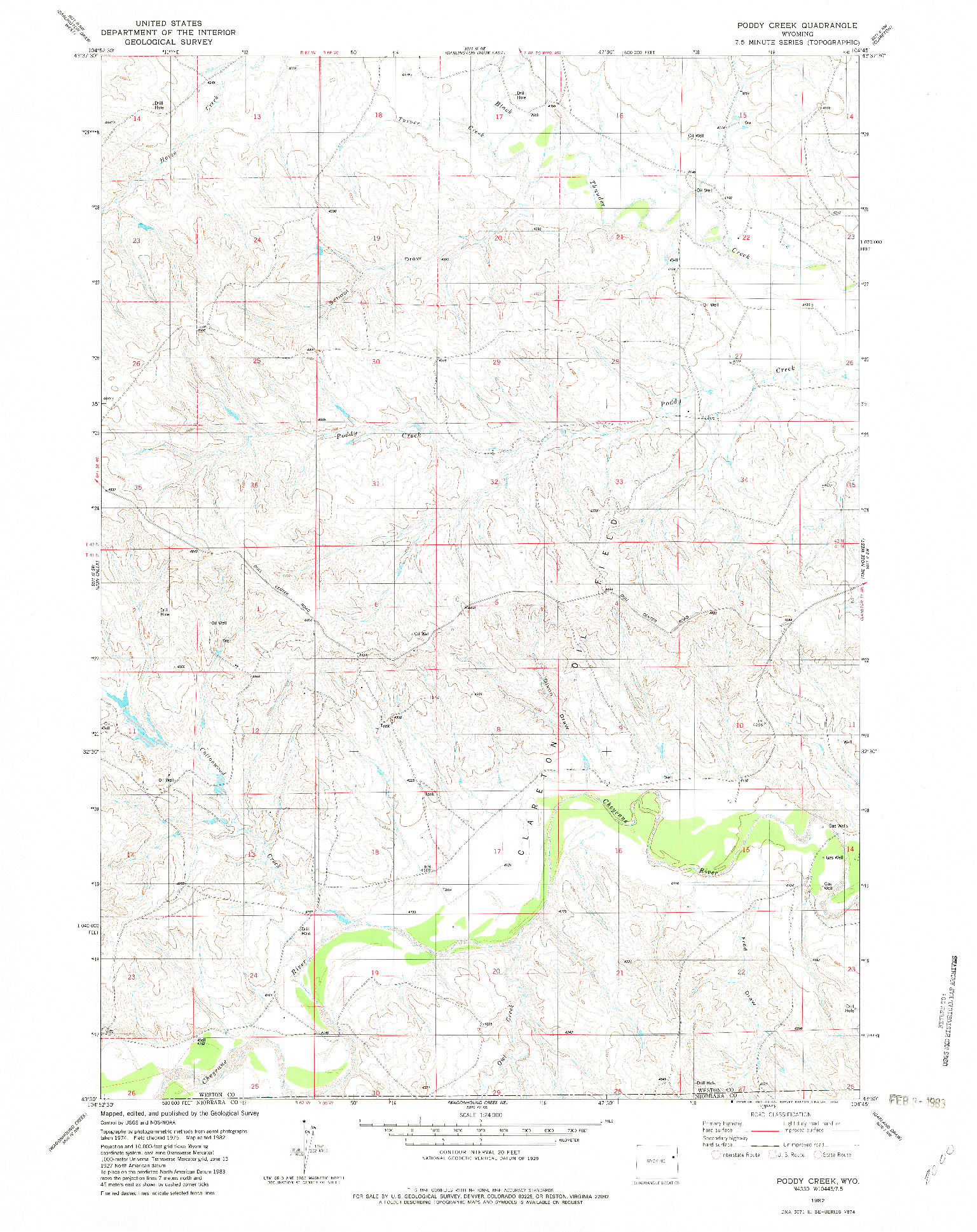 USGS 1:24000-SCALE QUADRANGLE FOR PODDY CREEK, WY 1982