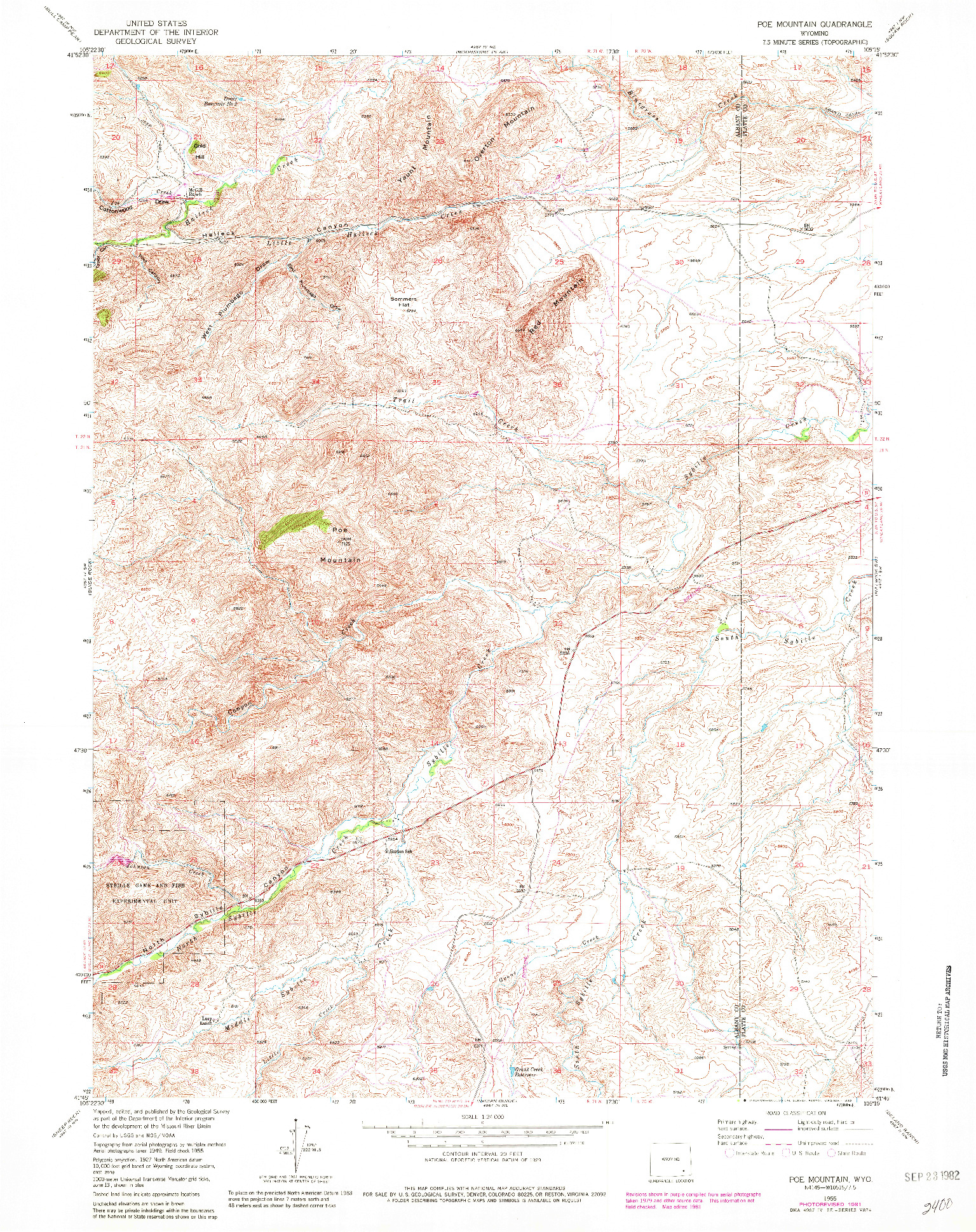 USGS 1:24000-SCALE QUADRANGLE FOR POE MOUNTAIN, WY 1955