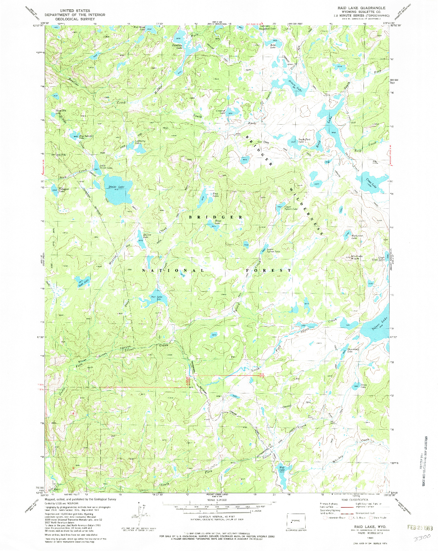 USGS 1:24000-SCALE QUADRANGLE FOR RAID LAKE, WY 1981