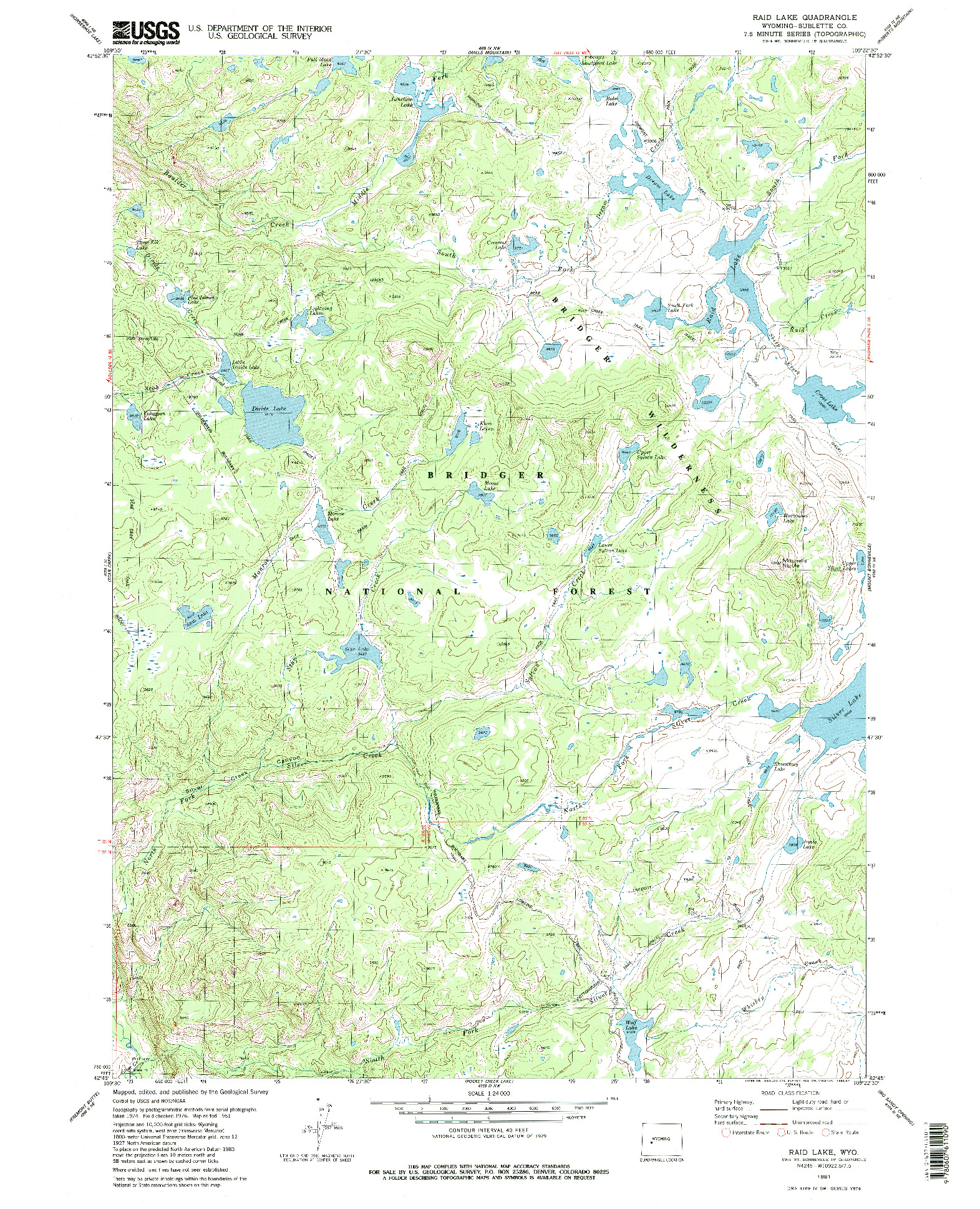 USGS 1:24000-SCALE QUADRANGLE FOR RAID LAKE, WY 1981