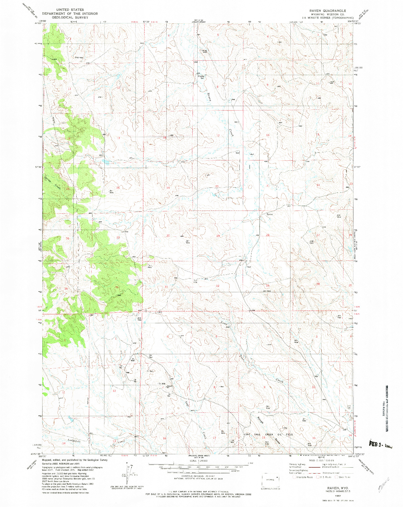 USGS 1:24000-SCALE QUADRANGLE FOR RAVEN, WY 1982