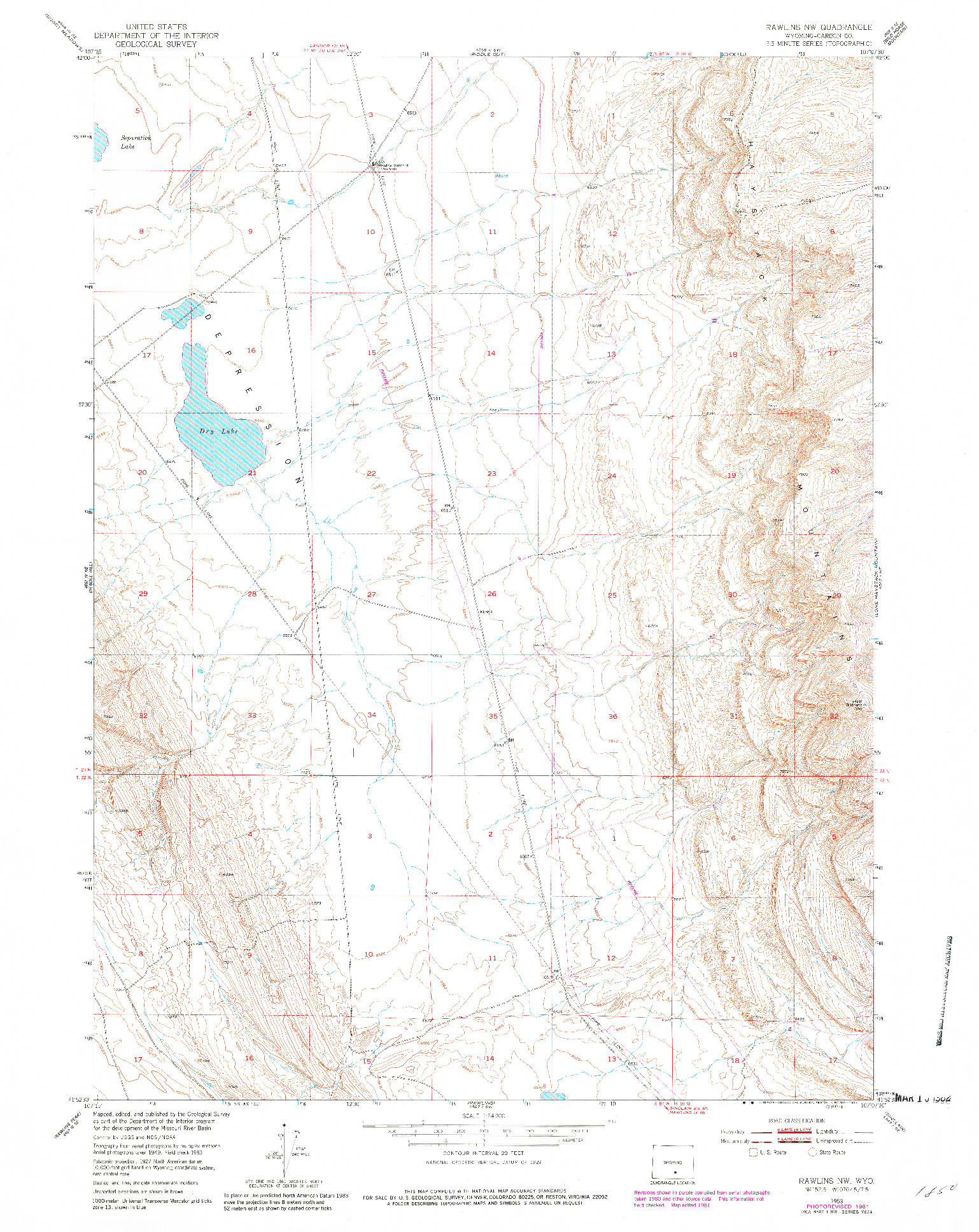 USGS 1:24000-SCALE QUADRANGLE FOR RAWLINS NW, WY 1953