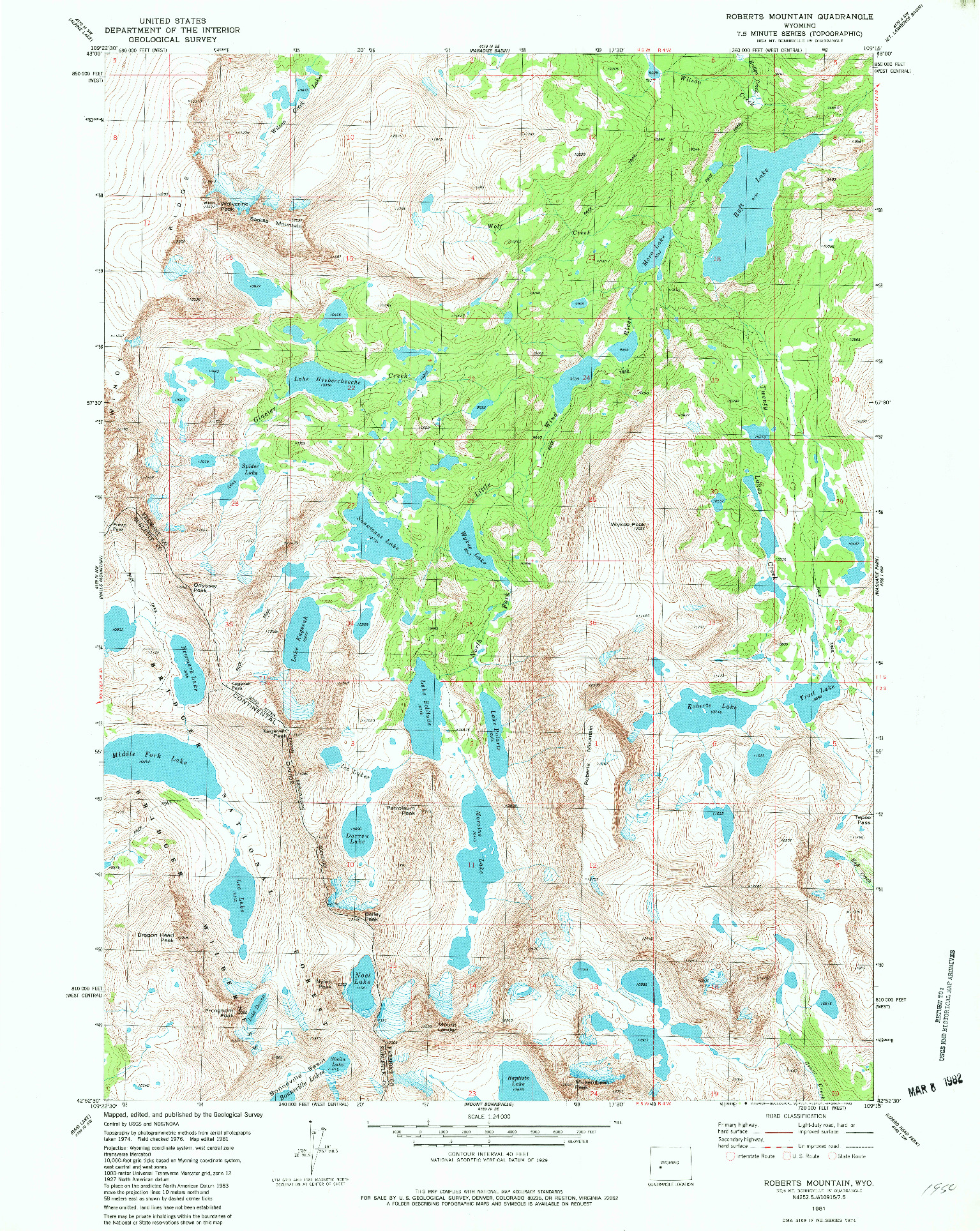 USGS 1:24000-SCALE QUADRANGLE FOR ROBERTS MOUNTAIN, WY 1981