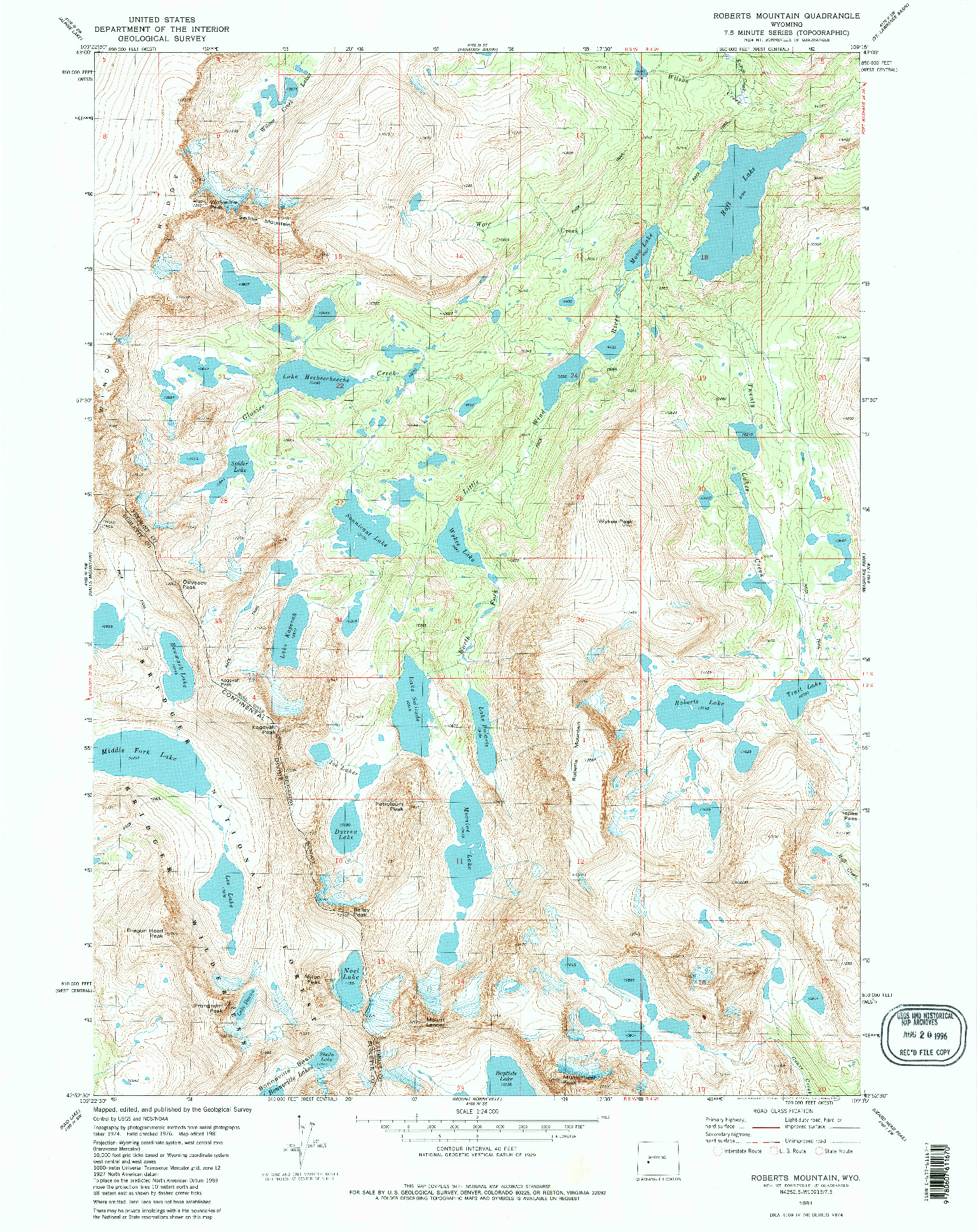 USGS 1:24000-SCALE QUADRANGLE FOR ROBERTS MOUNTAIN, WY 1981