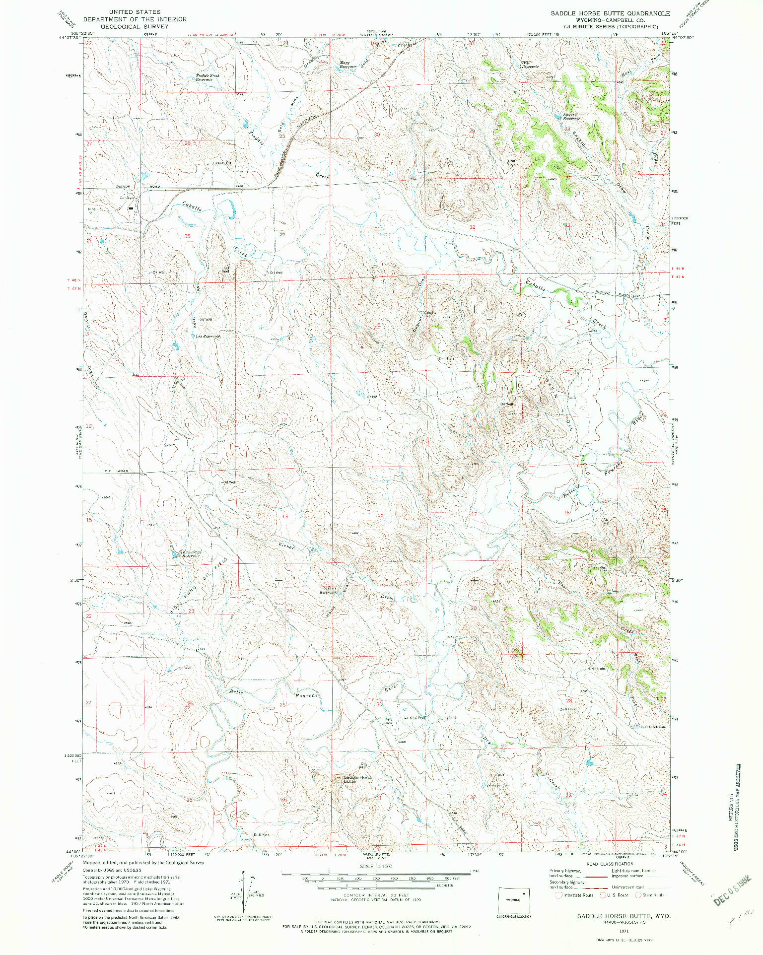 USGS 1:24000-SCALE QUADRANGLE FOR SADDLE HORSE BUTTE, WY 1971