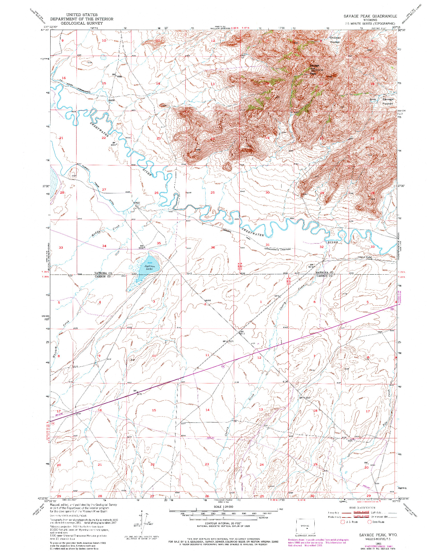 USGS 1:24000-SCALE QUADRANGLE FOR SAVAGE PEAK, WY 1951