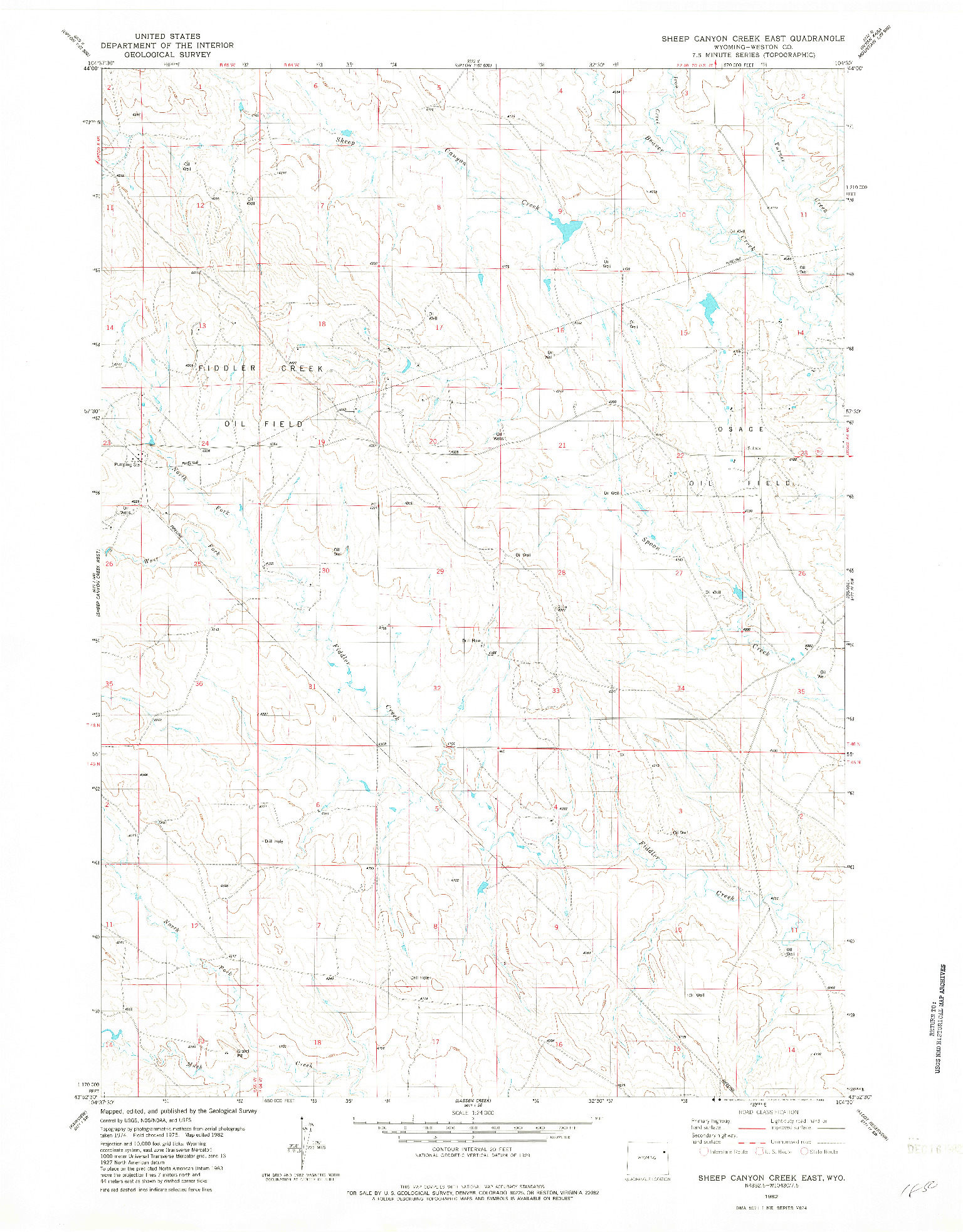 USGS 1:24000-SCALE QUADRANGLE FOR SHEEP CANYON CREEK EAST, WY 1982