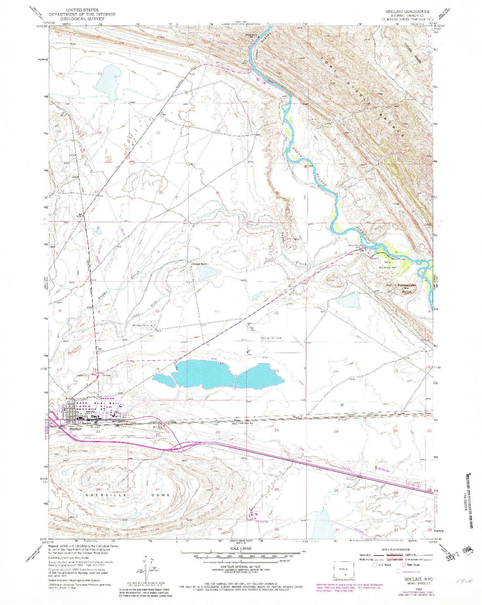 USGS 1:24000-SCALE QUADRANGLE FOR SINCLAIR, WY 1953