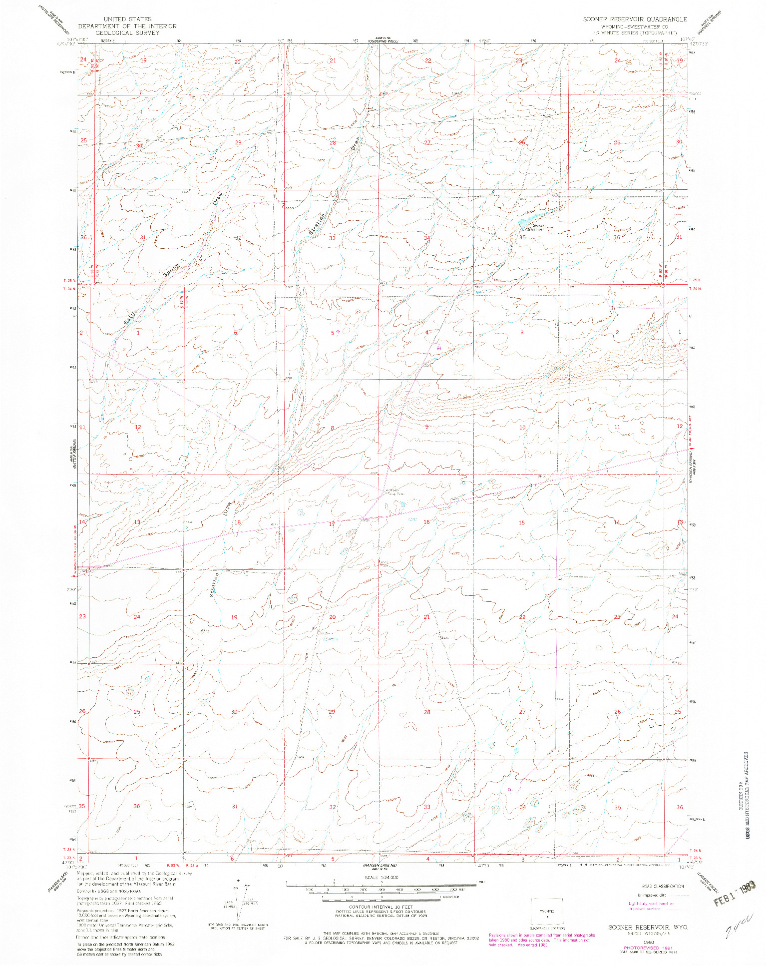 USGS 1:24000-SCALE QUADRANGLE FOR SOONER RESERVOIR, WY 1960
