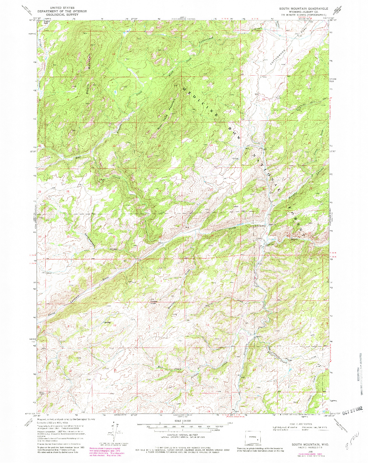 USGS 1:24000-SCALE QUADRANGLE FOR SOUTH MOUNTAIN, WY 1968