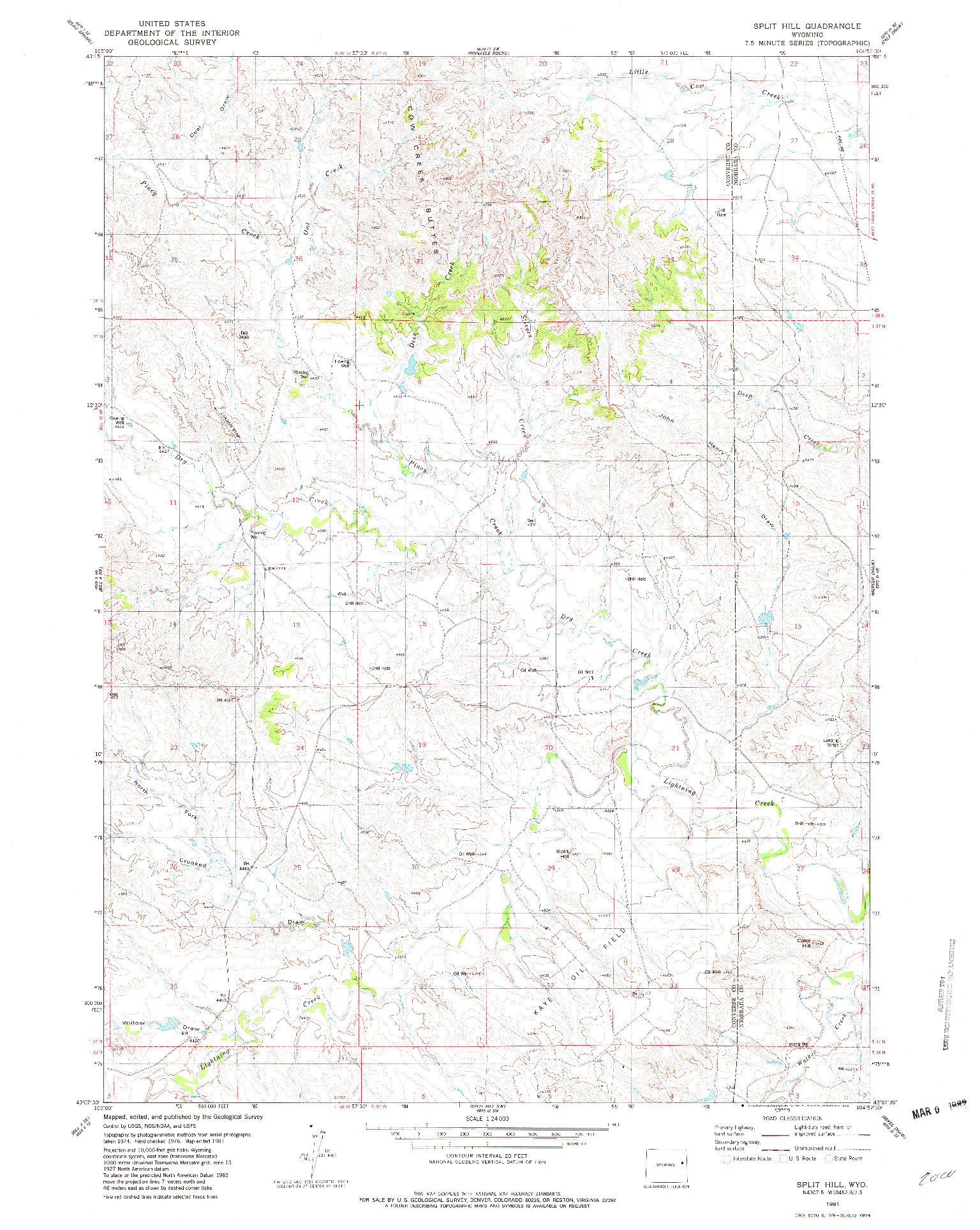 USGS 1:24000-SCALE QUADRANGLE FOR SPLIT HILL, WY 1981