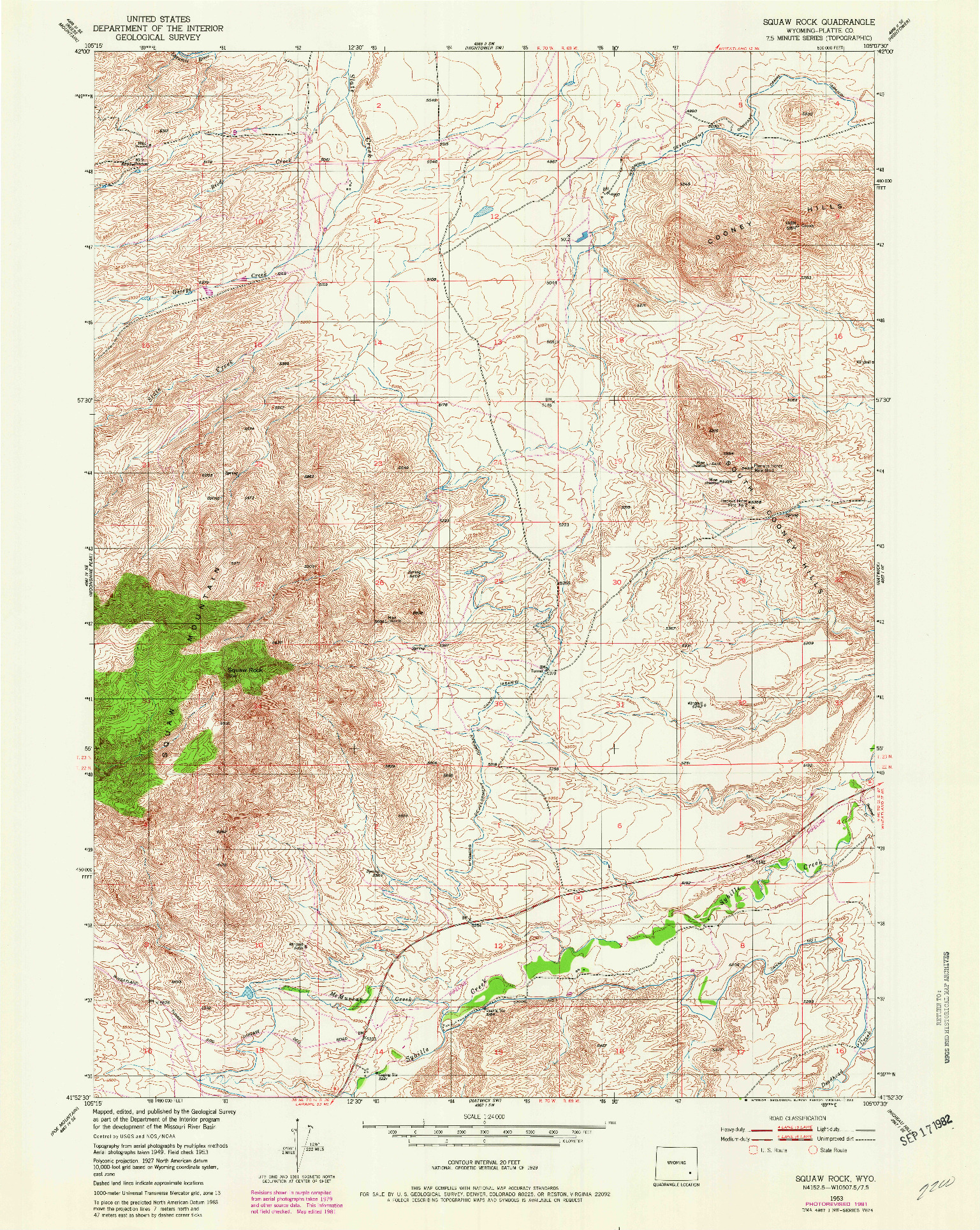 USGS 1:24000-SCALE QUADRANGLE FOR SQUAW ROCK, WY 1953