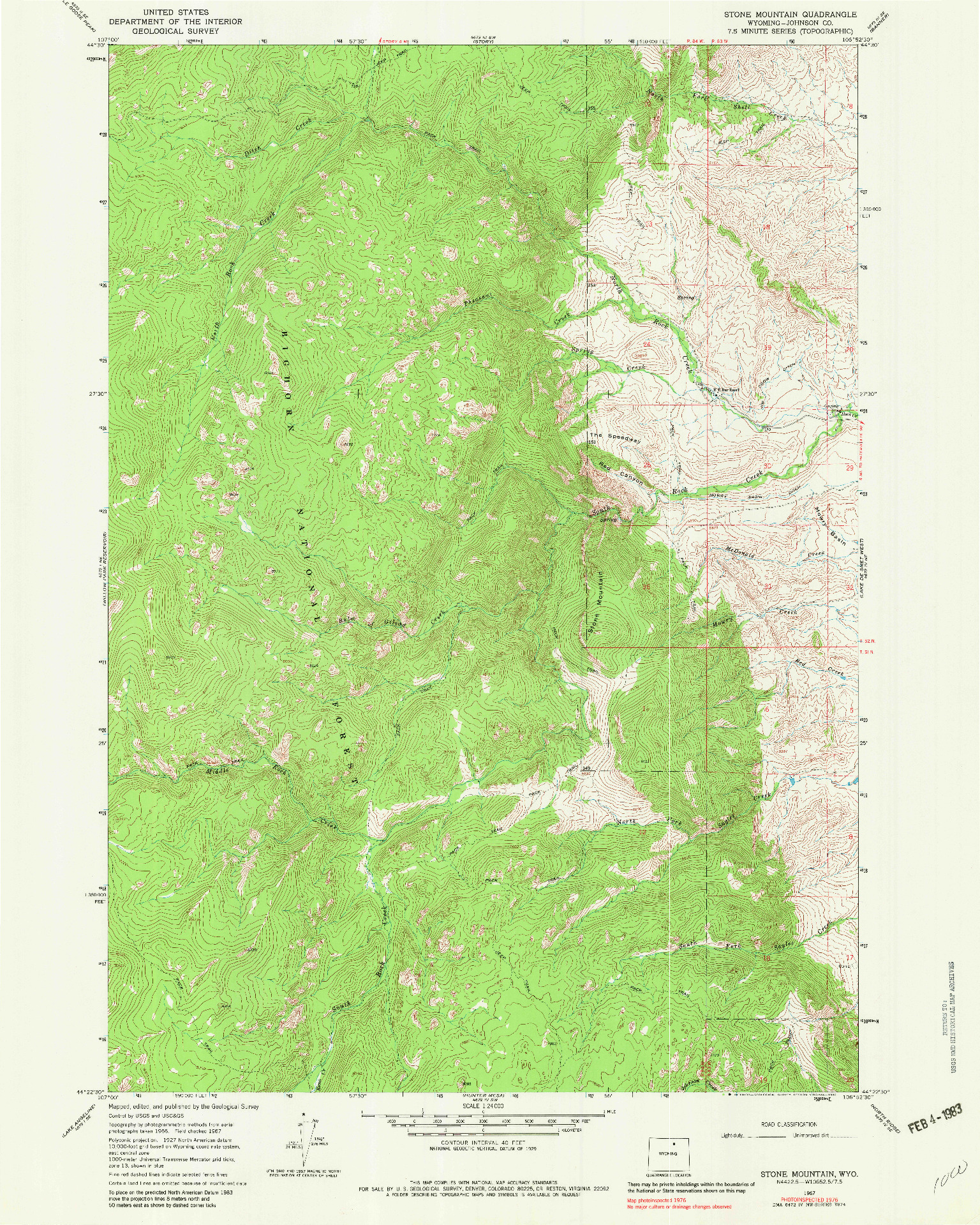 USGS 1:24000-SCALE QUADRANGLE FOR STONE MOUNTAIN, WY 1967