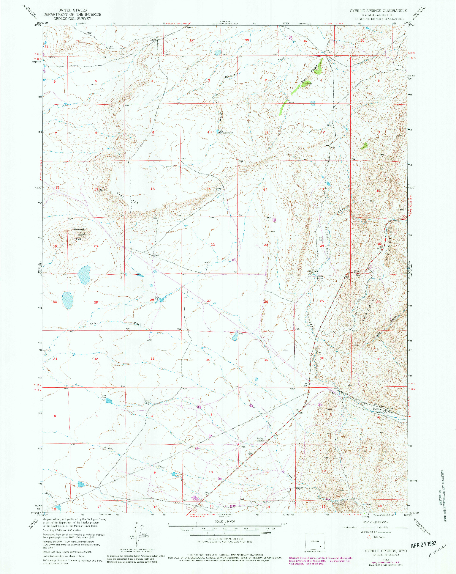 USGS 1:24000-SCALE QUADRANGLE FOR SYBILLE SPRINGS, WY 1955