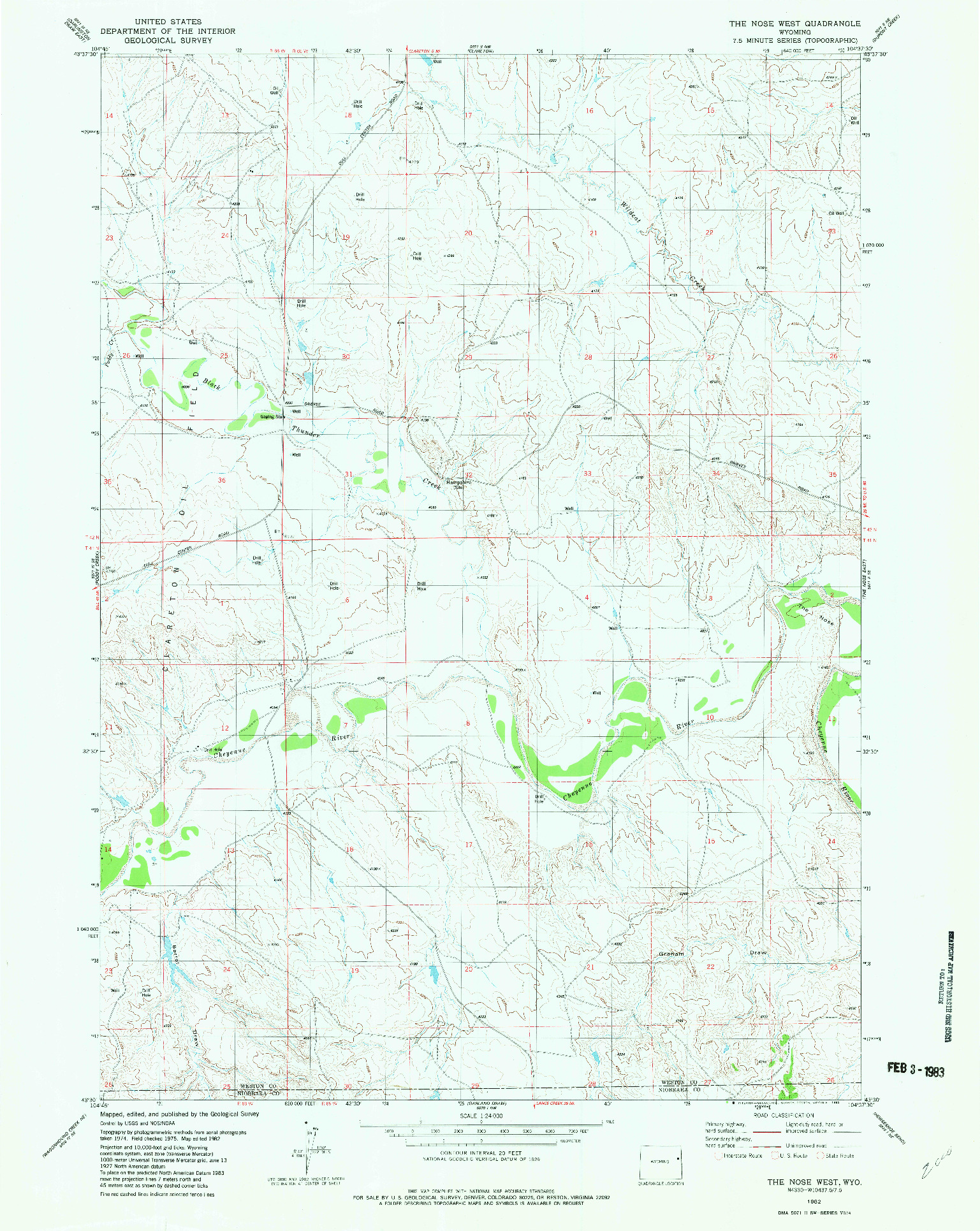 USGS 1:24000-SCALE QUADRANGLE FOR THE NOSE WEST, WY 1982