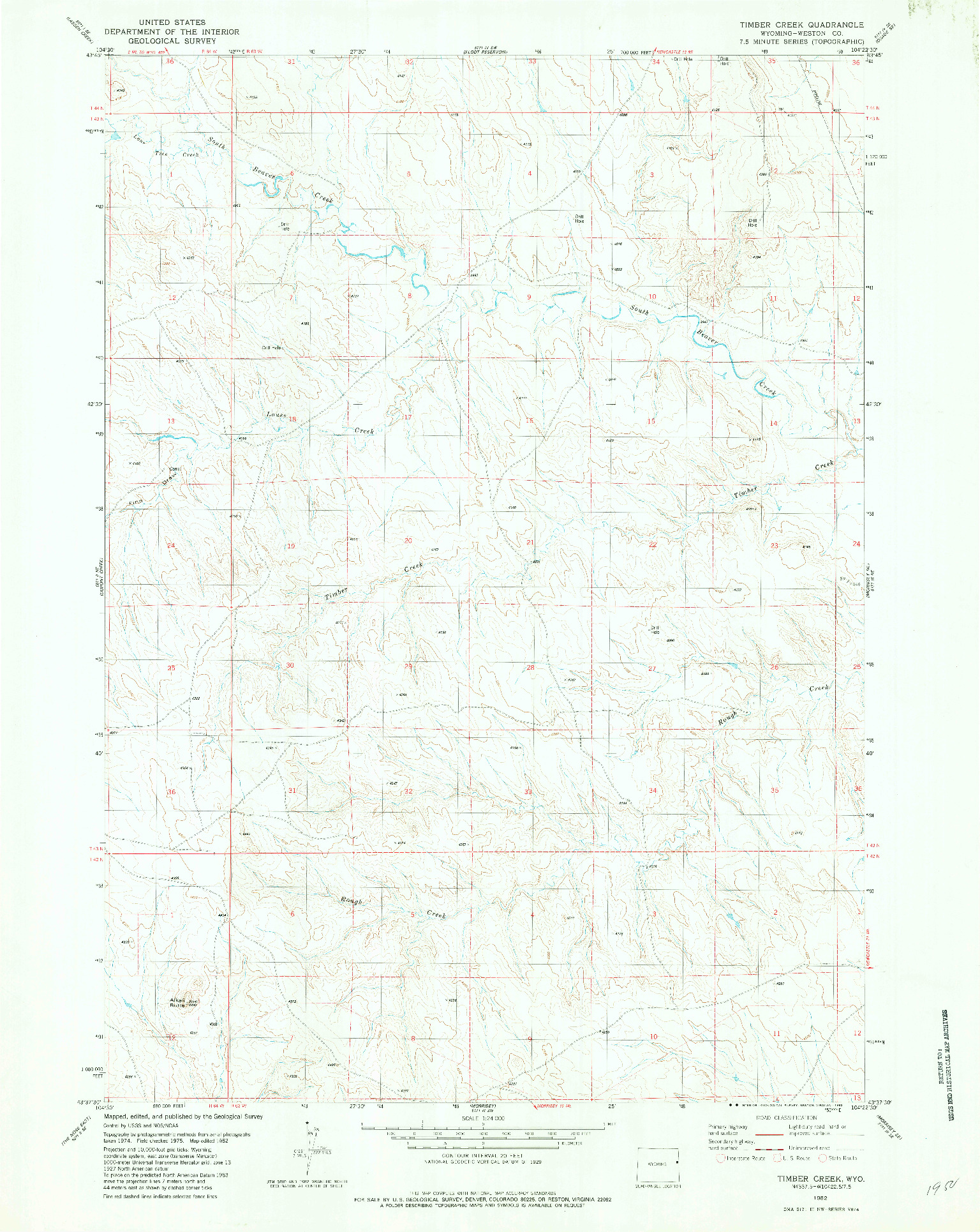 USGS 1:24000-SCALE QUADRANGLE FOR TIMBER CREEK, WY 1982