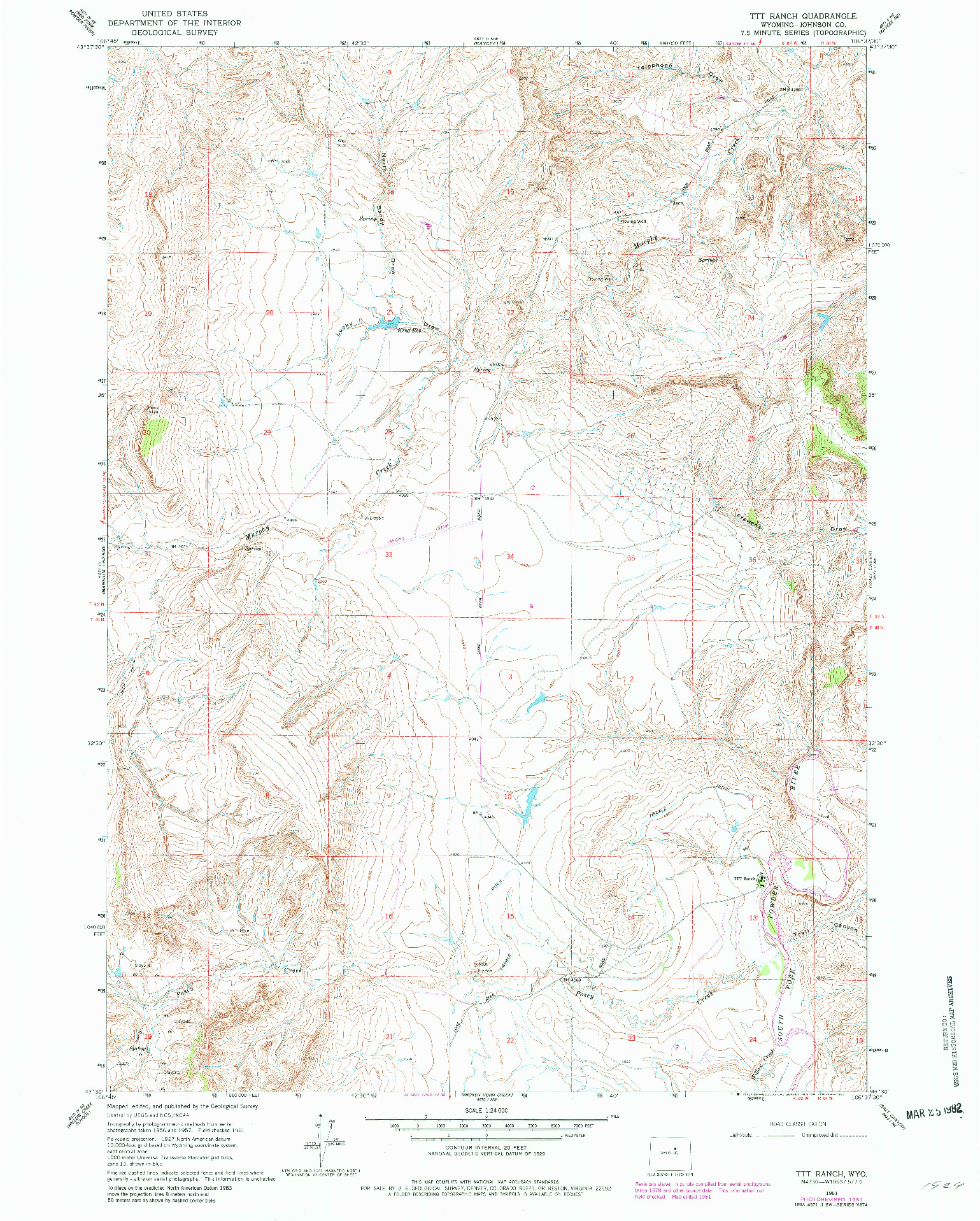 USGS 1:24000-SCALE QUADRANGLE FOR TTT RANCH, WY 1961