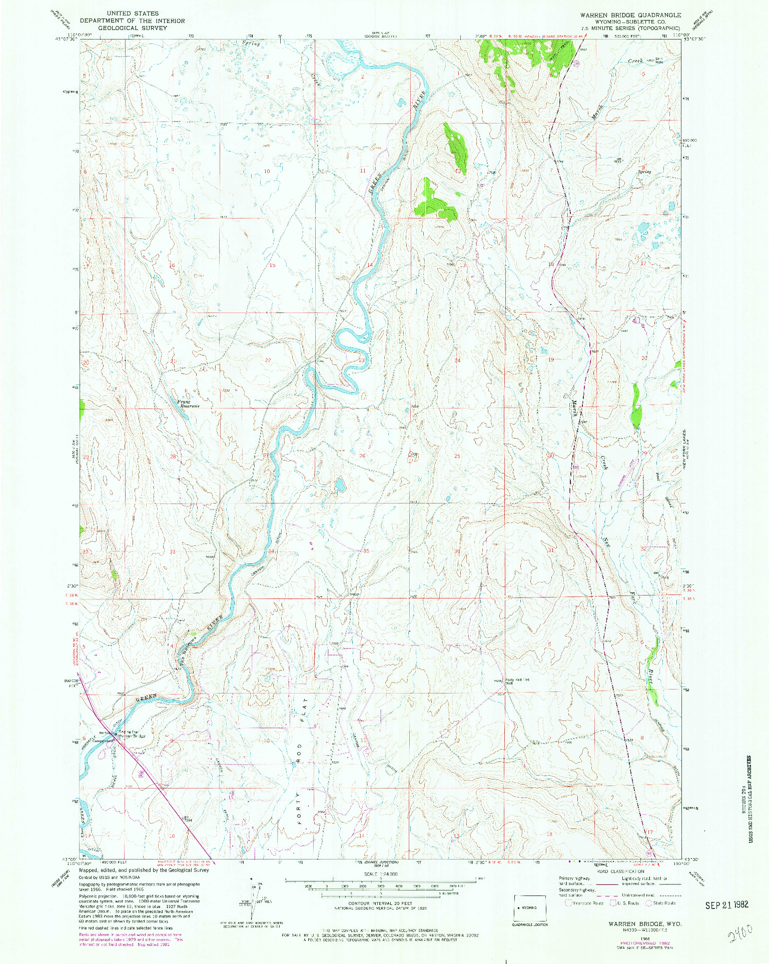 USGS 1:24000-SCALE QUADRANGLE FOR WARREN BRIDGE, WY 1966