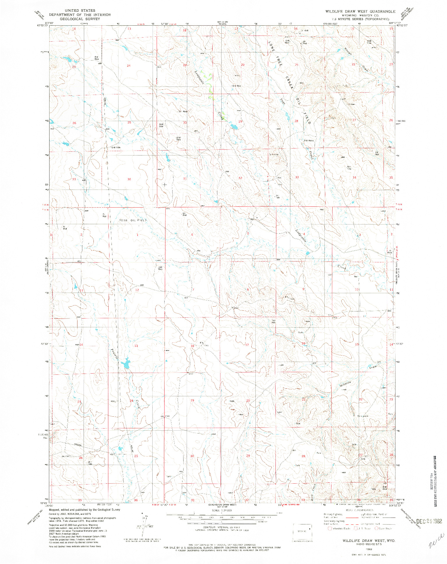 USGS 1:24000-SCALE QUADRANGLE FOR WILDLIFE DRAW WEST, WY 1982