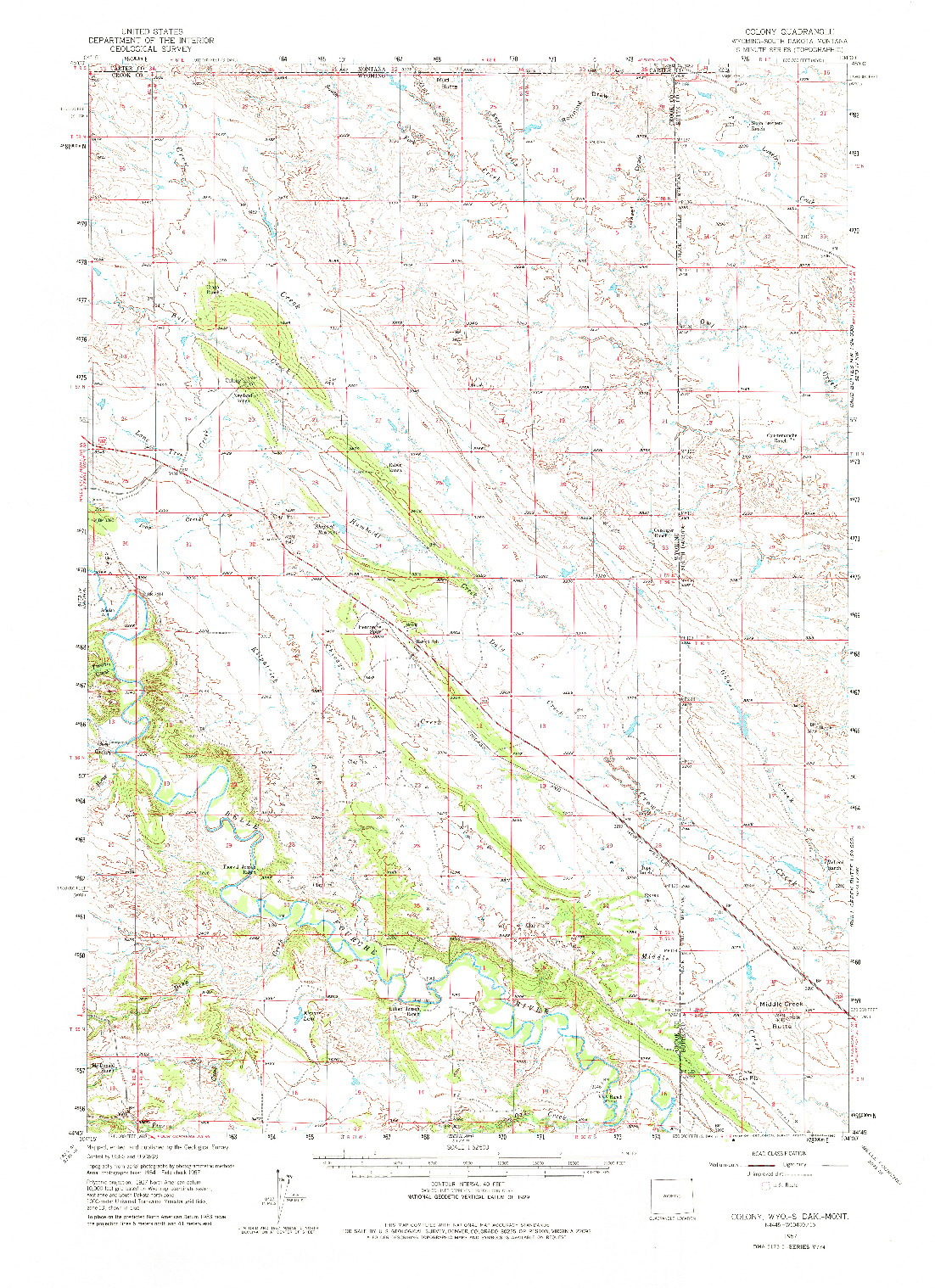 USGS 1:62500-SCALE QUADRANGLE FOR COLONY, WY 1957
