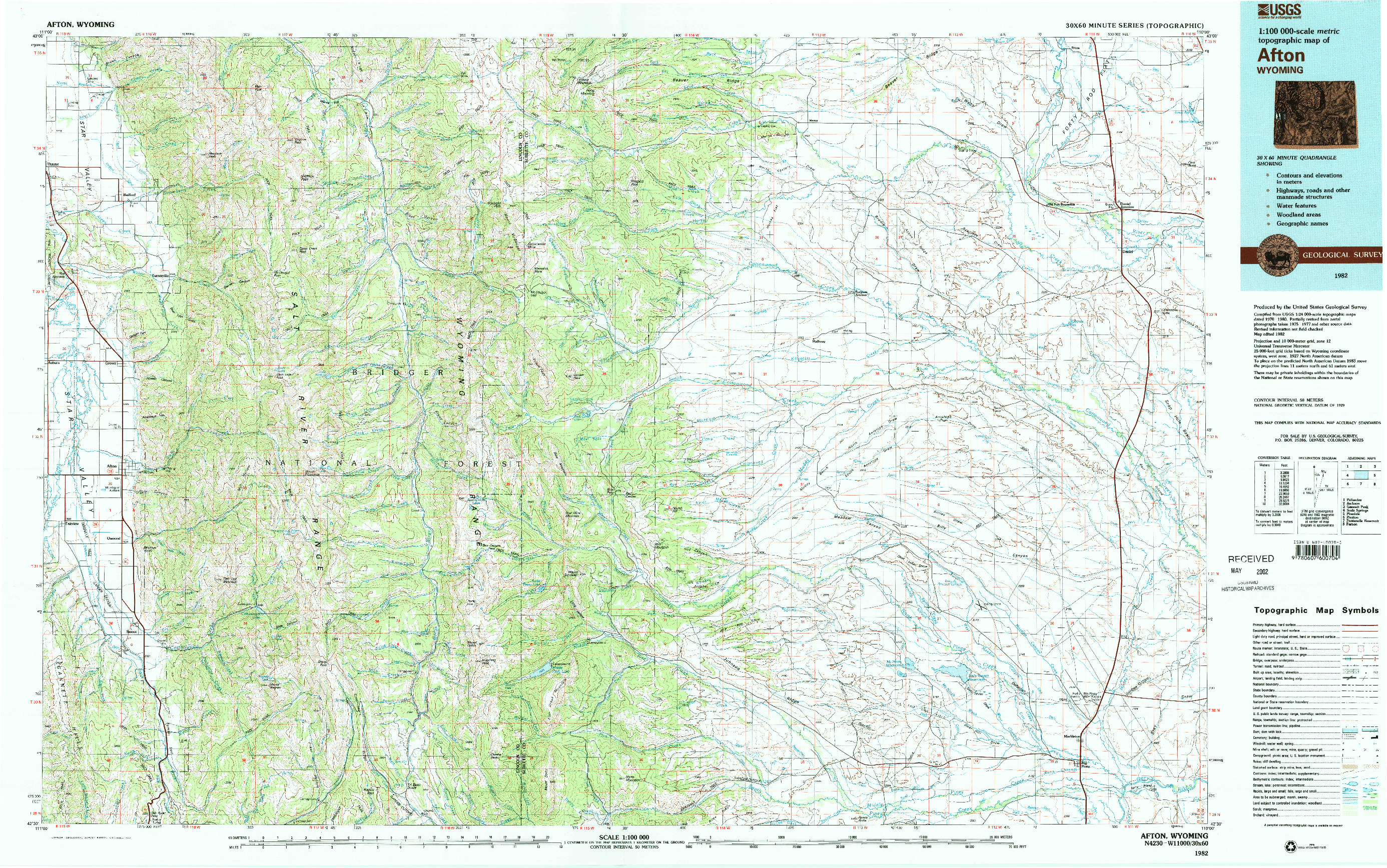 USGS 1:100000-SCALE QUADRANGLE FOR AFTON, WY 1982