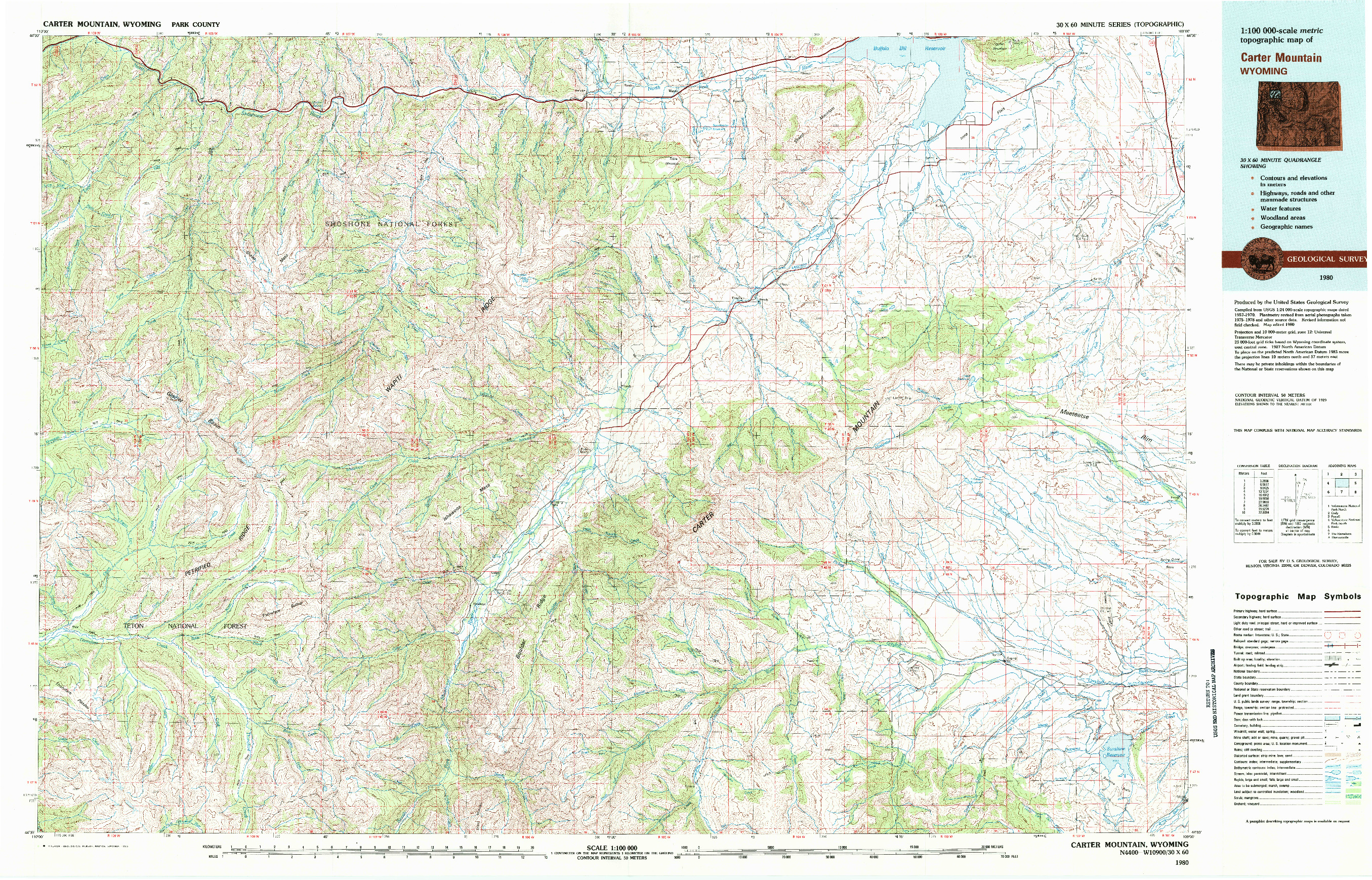 USGS 1:100000-SCALE QUADRANGLE FOR CARTER MOUNTAIN, WY 1980