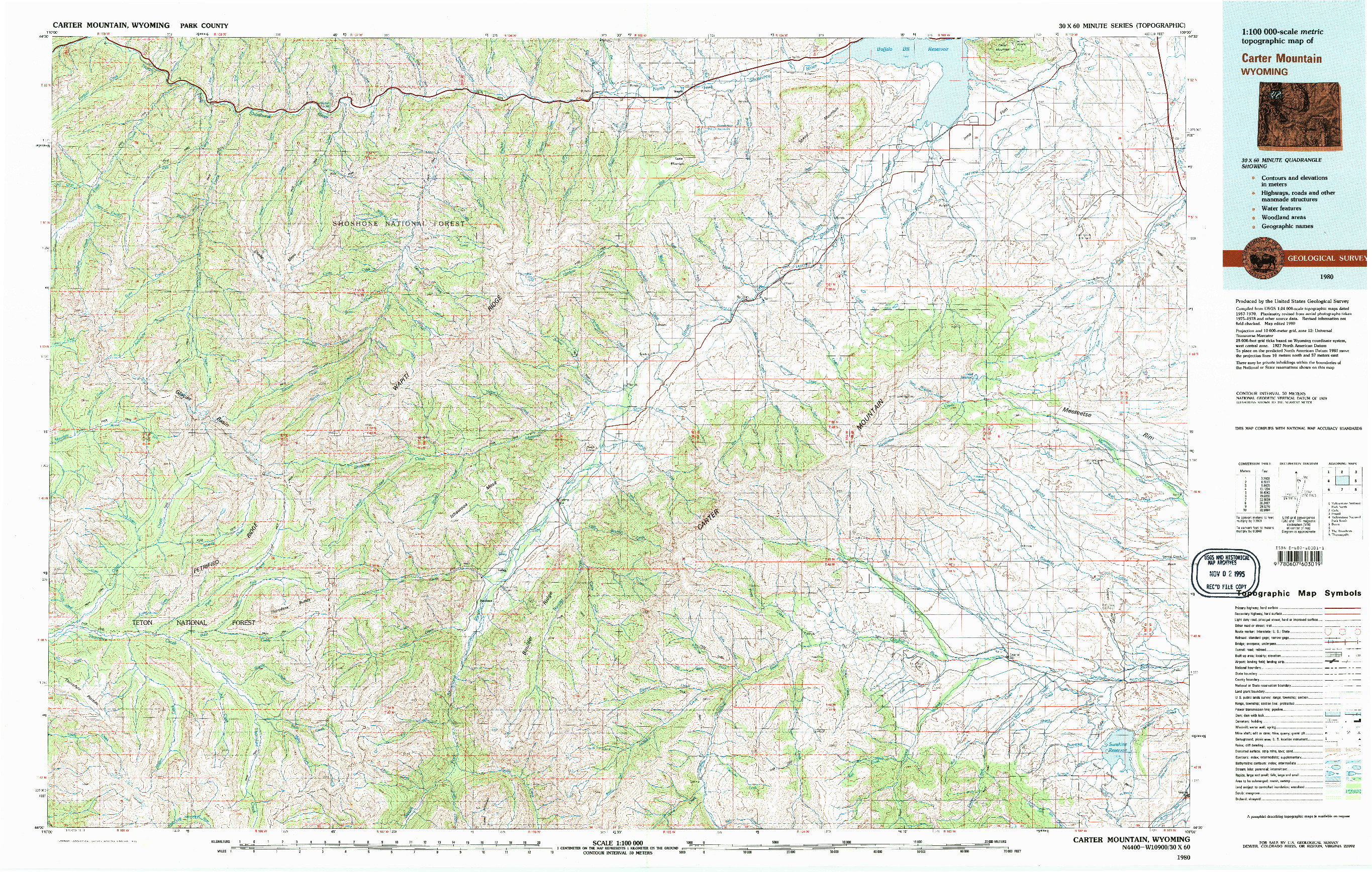 USGS 1:100000-SCALE QUADRANGLE FOR CARTER MOUNTAIN, WY 1980