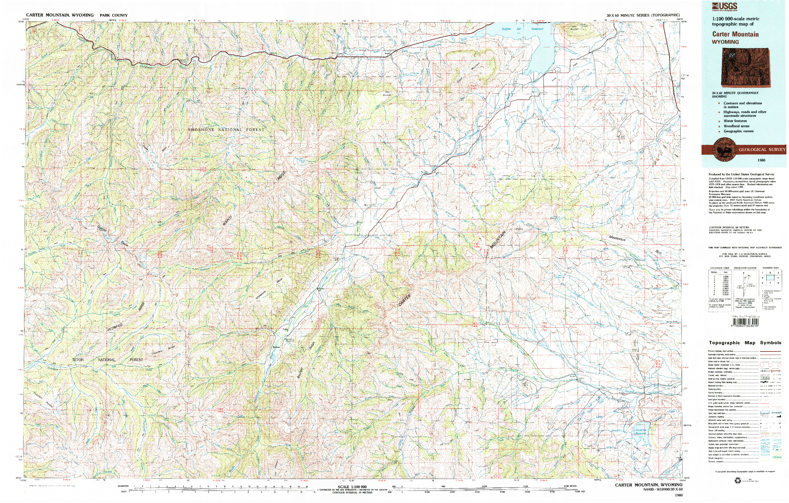 USGS 1:100000-SCALE QUADRANGLE FOR CARTER MOUNTAIN, WY 1980