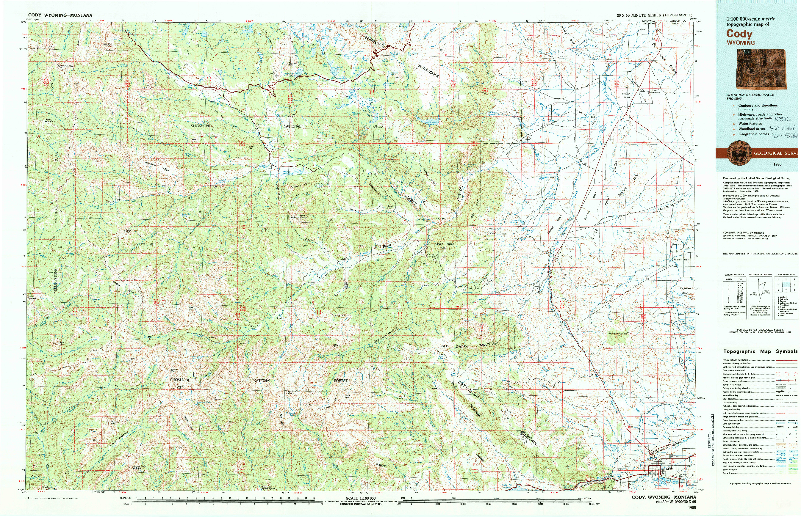 USGS 1:100000-SCALE QUADRANGLE FOR CODY, WY 1980
