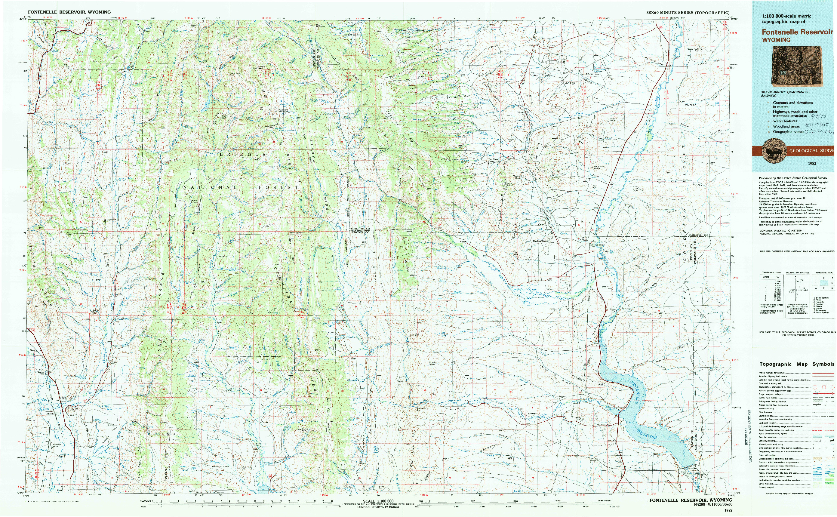USGS 1:100000-SCALE QUADRANGLE FOR FONTENELLE RESERVOIR, WY 1982