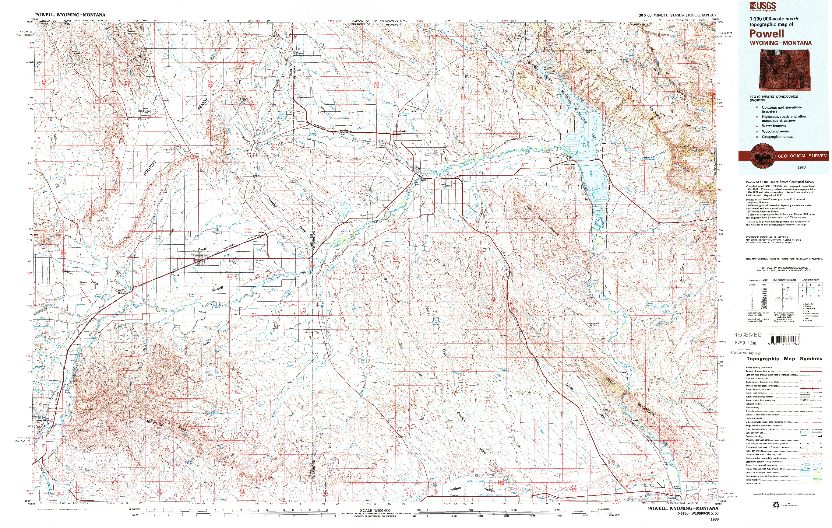 USGS 1:100000-SCALE QUADRANGLE FOR POWELL, WY 1980