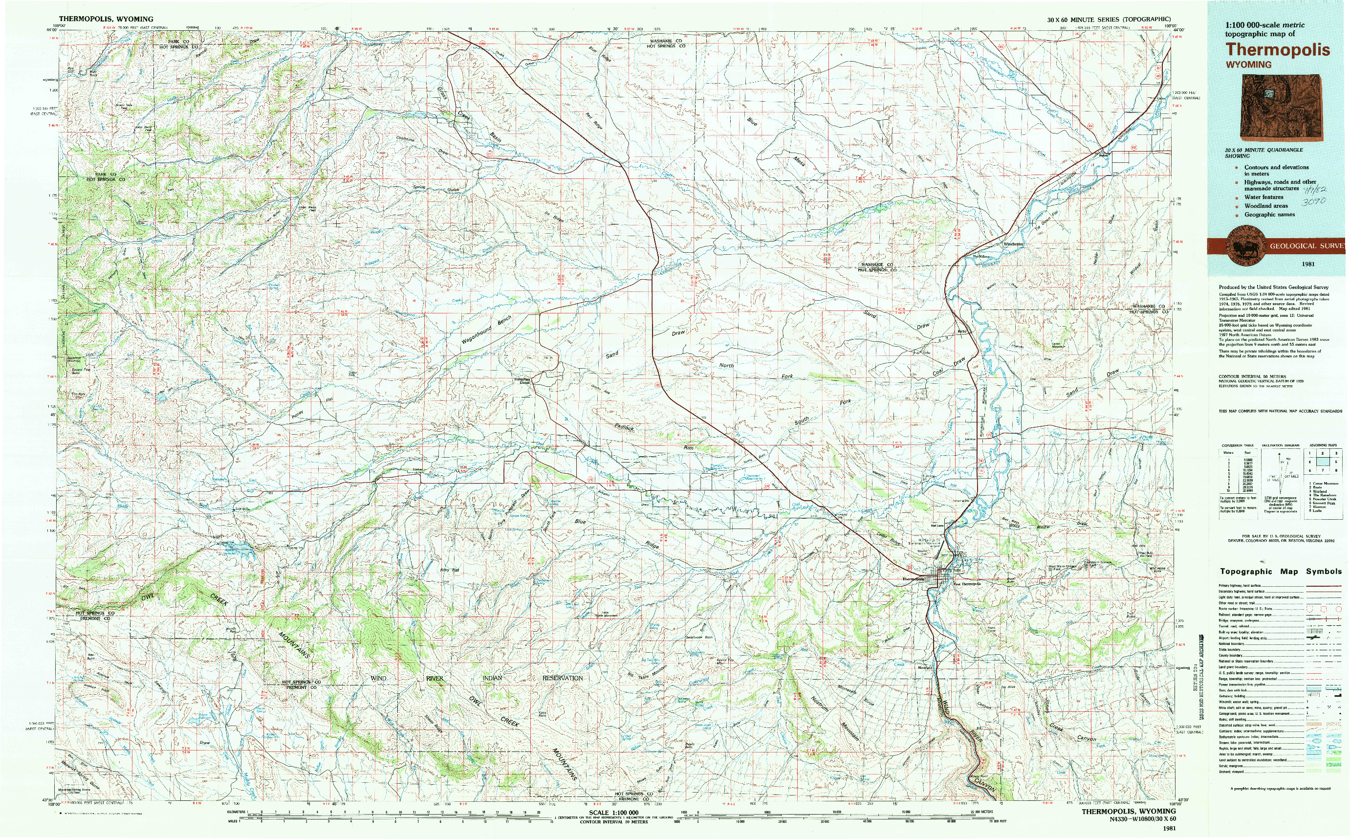 USGS 1:100000-SCALE QUADRANGLE FOR THERMOPOLIS, WY 1981