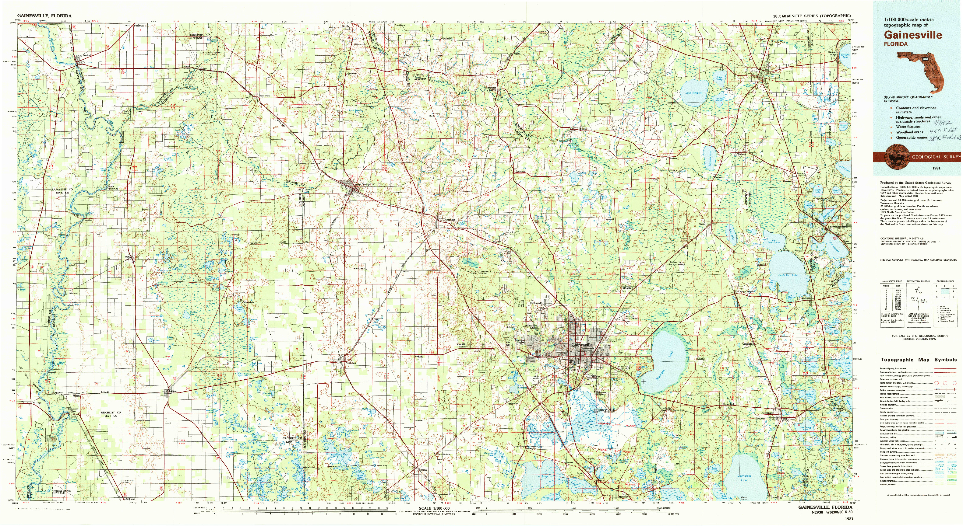USGS 1:100000-SCALE QUADRANGLE FOR GAINESVILLE, FL 1981