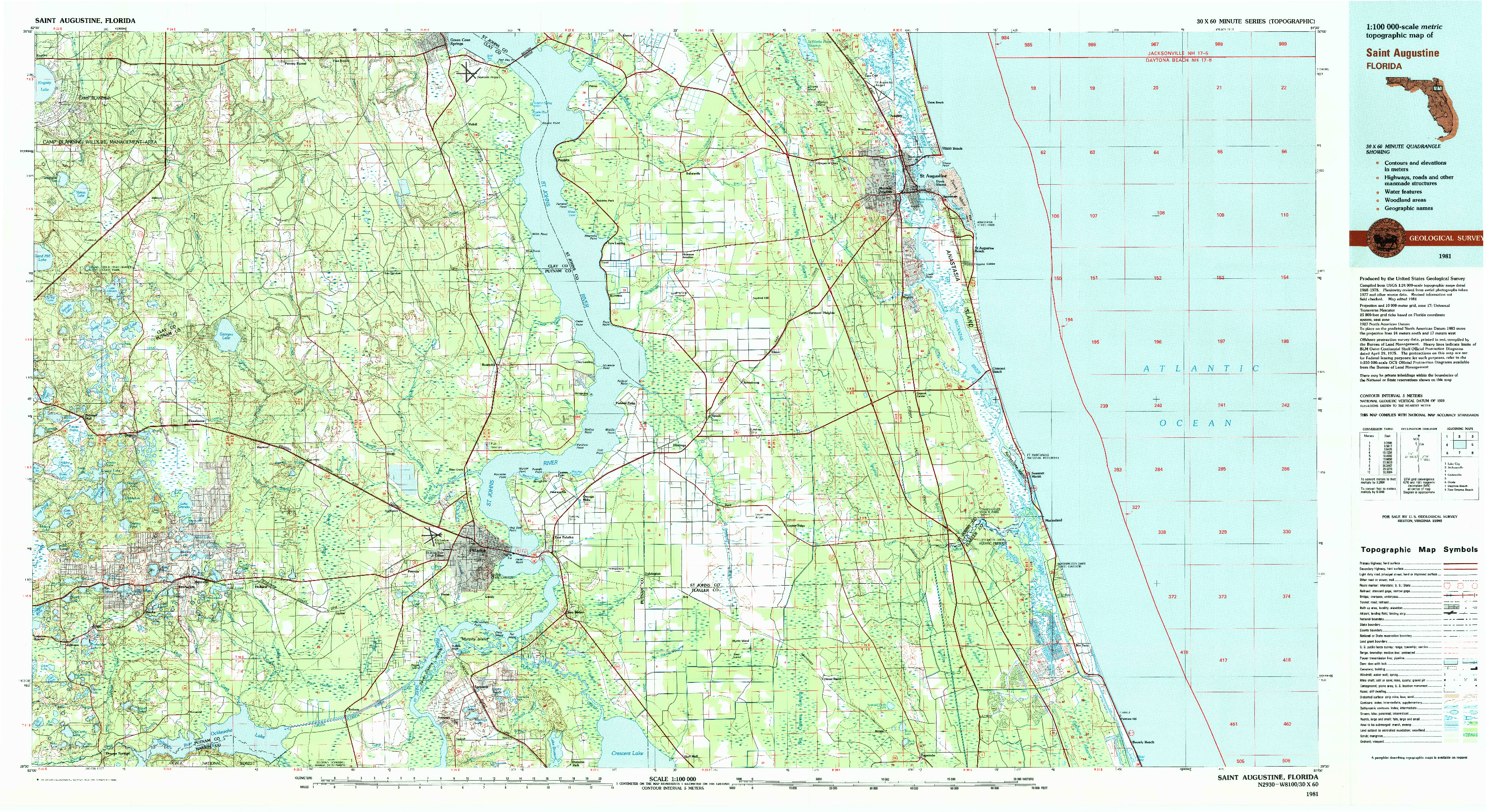 USGS 1:100000-SCALE QUADRANGLE FOR SAINT AUGUSTINE, FL 1981