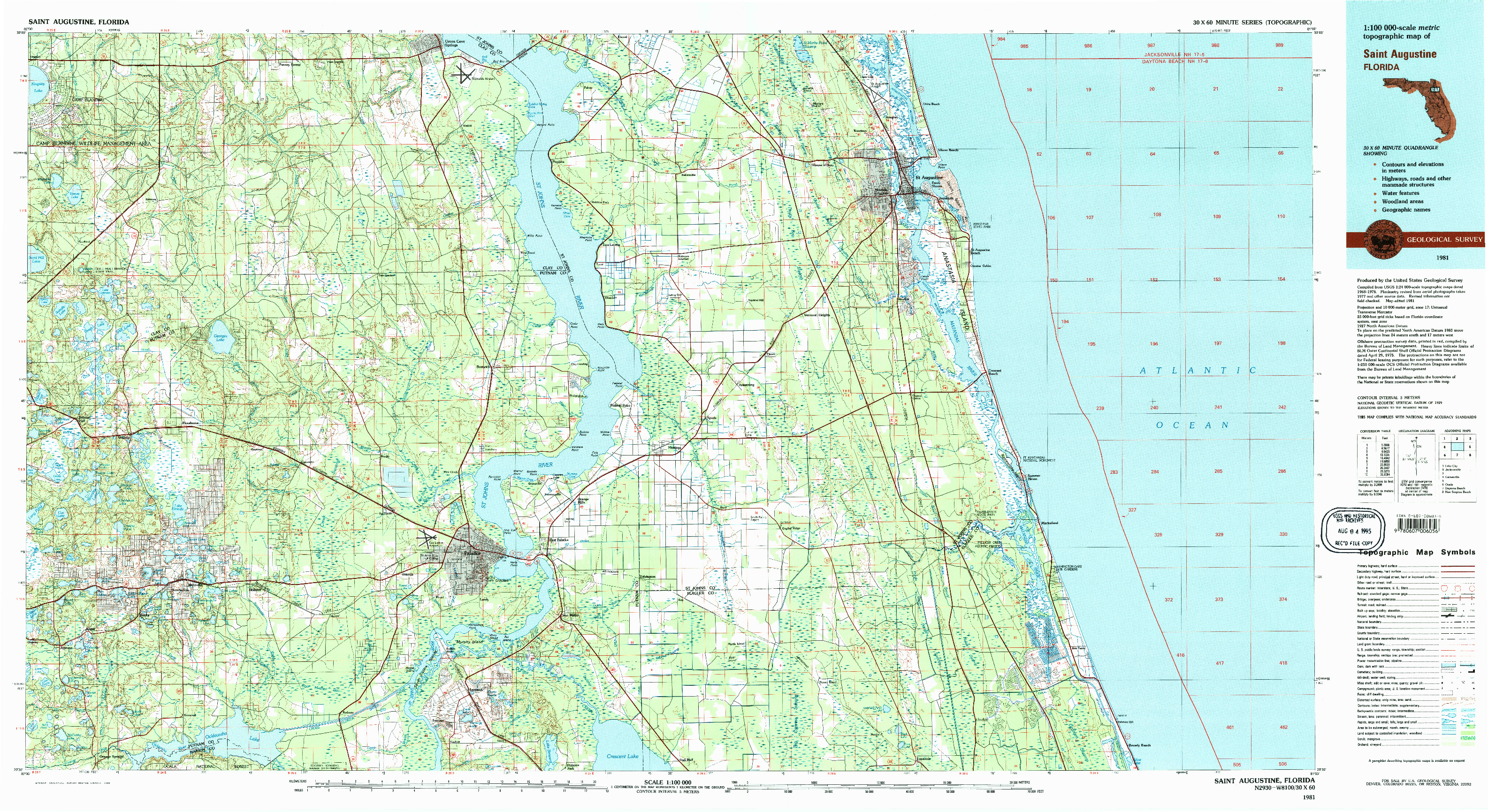 USGS 1:100000-SCALE QUADRANGLE FOR SAINT AUGUSTINE, FL 1981