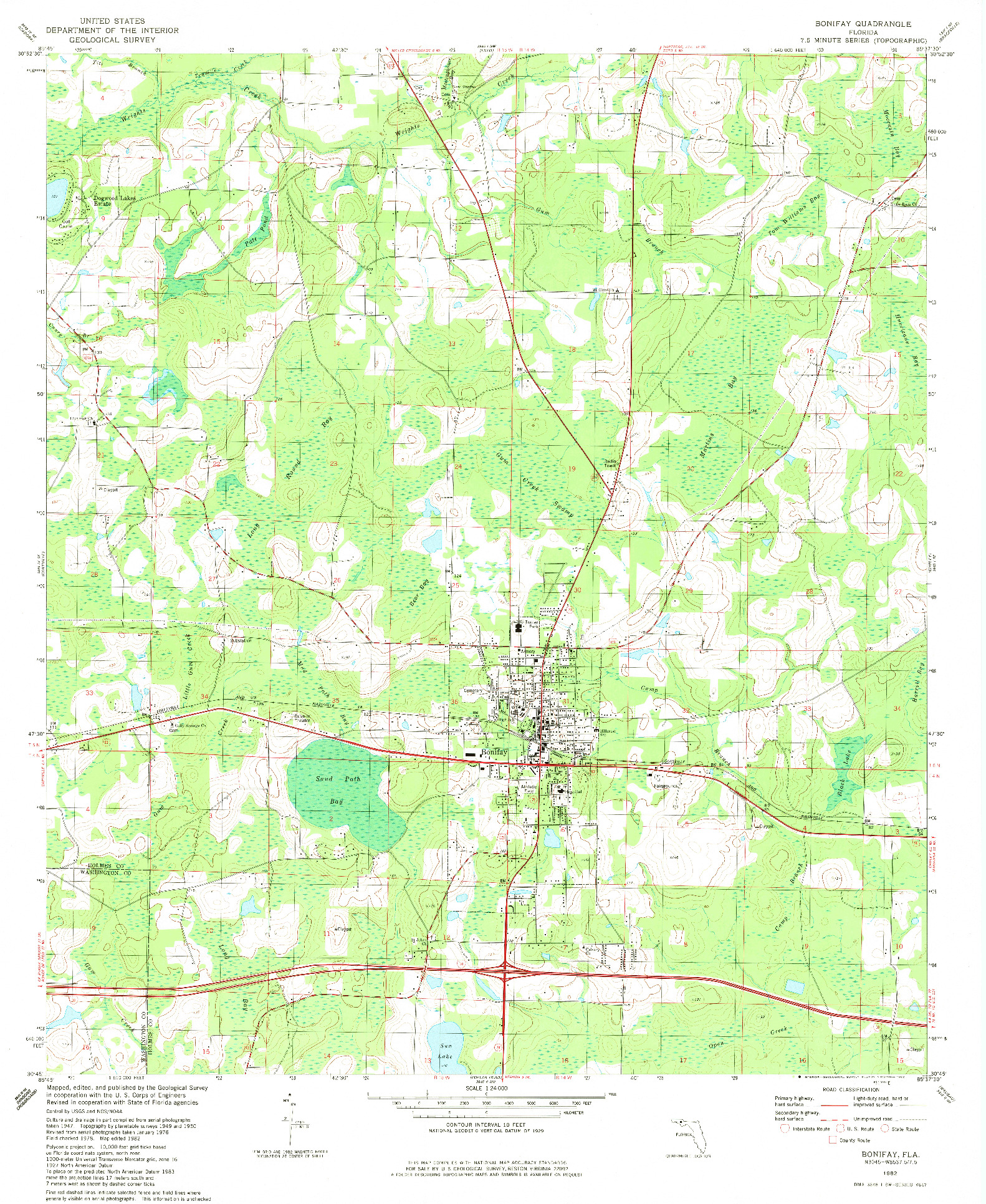 USGS 1:24000-SCALE QUADRANGLE FOR BONIFAY, FL 1982