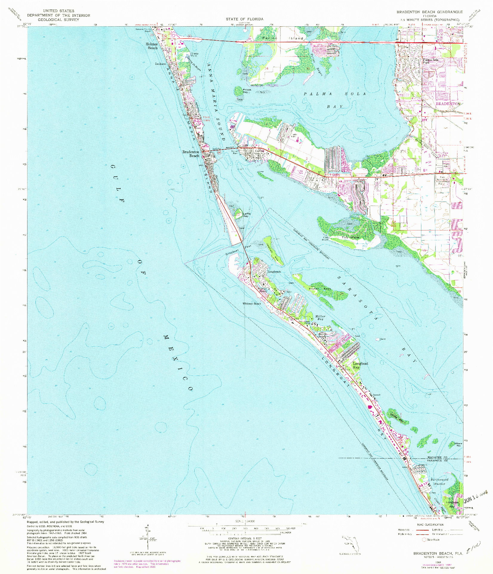 USGS 1:24000-SCALE QUADRANGLE FOR BRADENTON BEACH, FL 1964