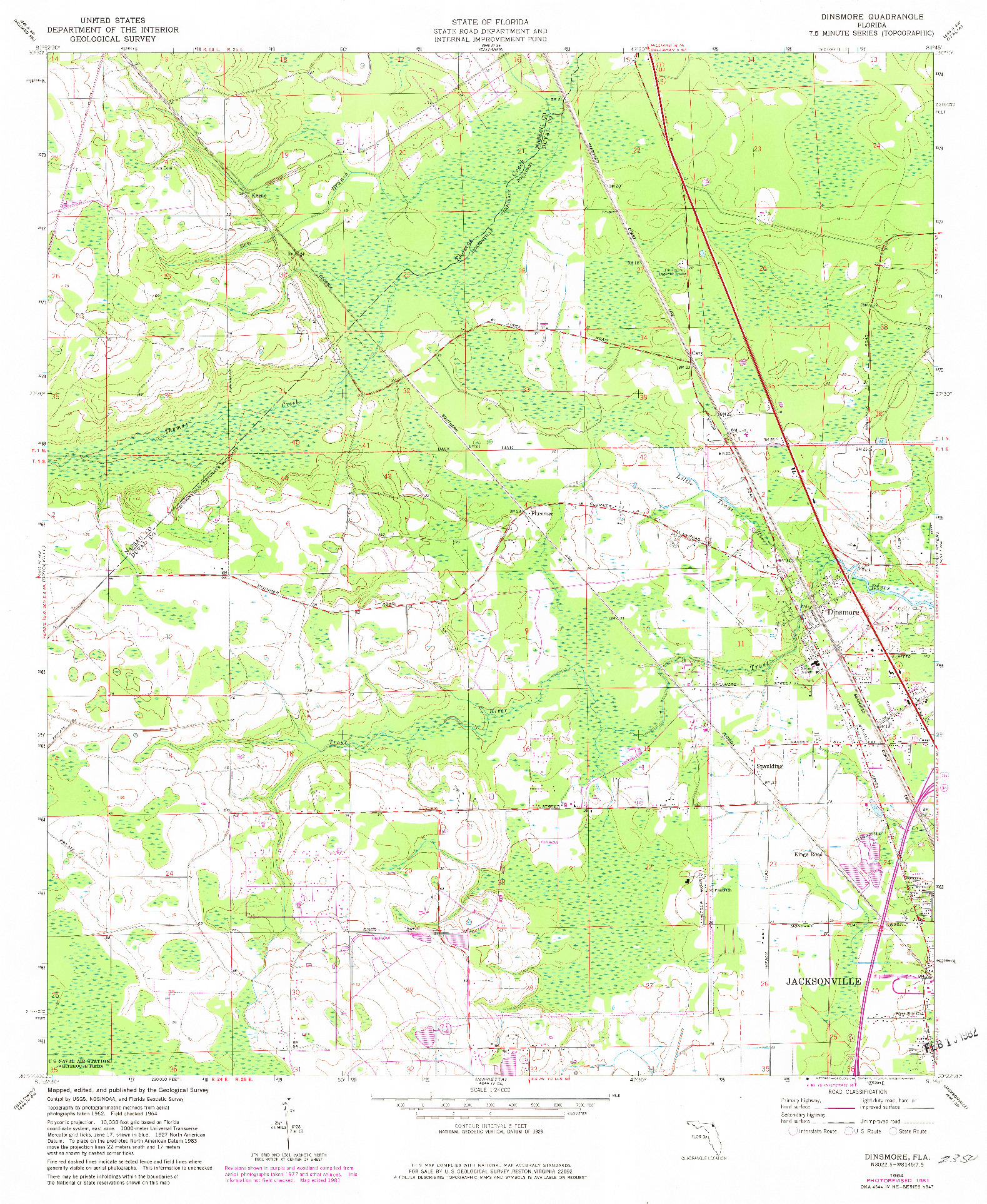 USGS 1:24000-SCALE QUADRANGLE FOR DINSMORE, FL 1964