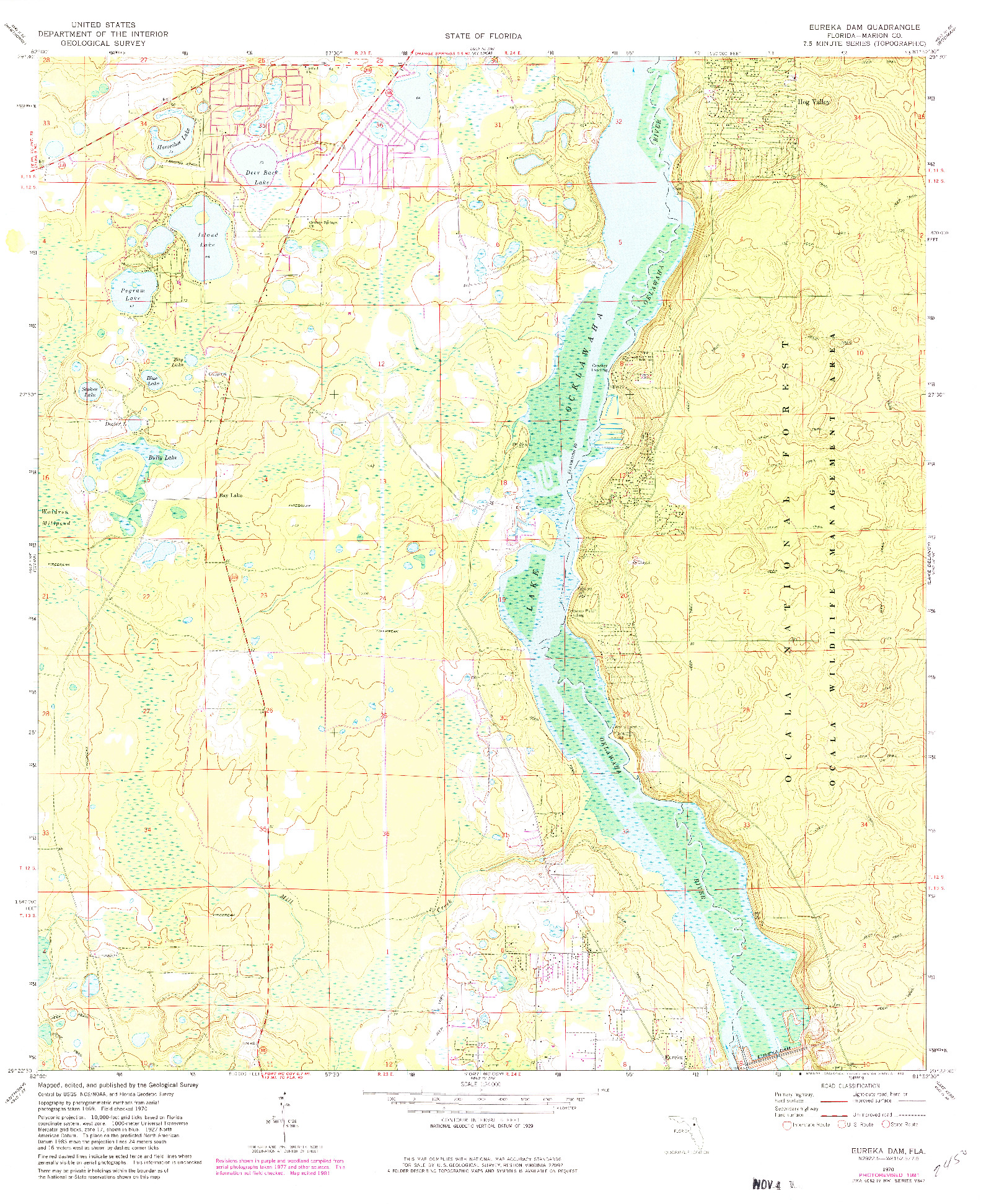 USGS 1:24000-SCALE QUADRANGLE FOR EUREKA DAM, FL 1970